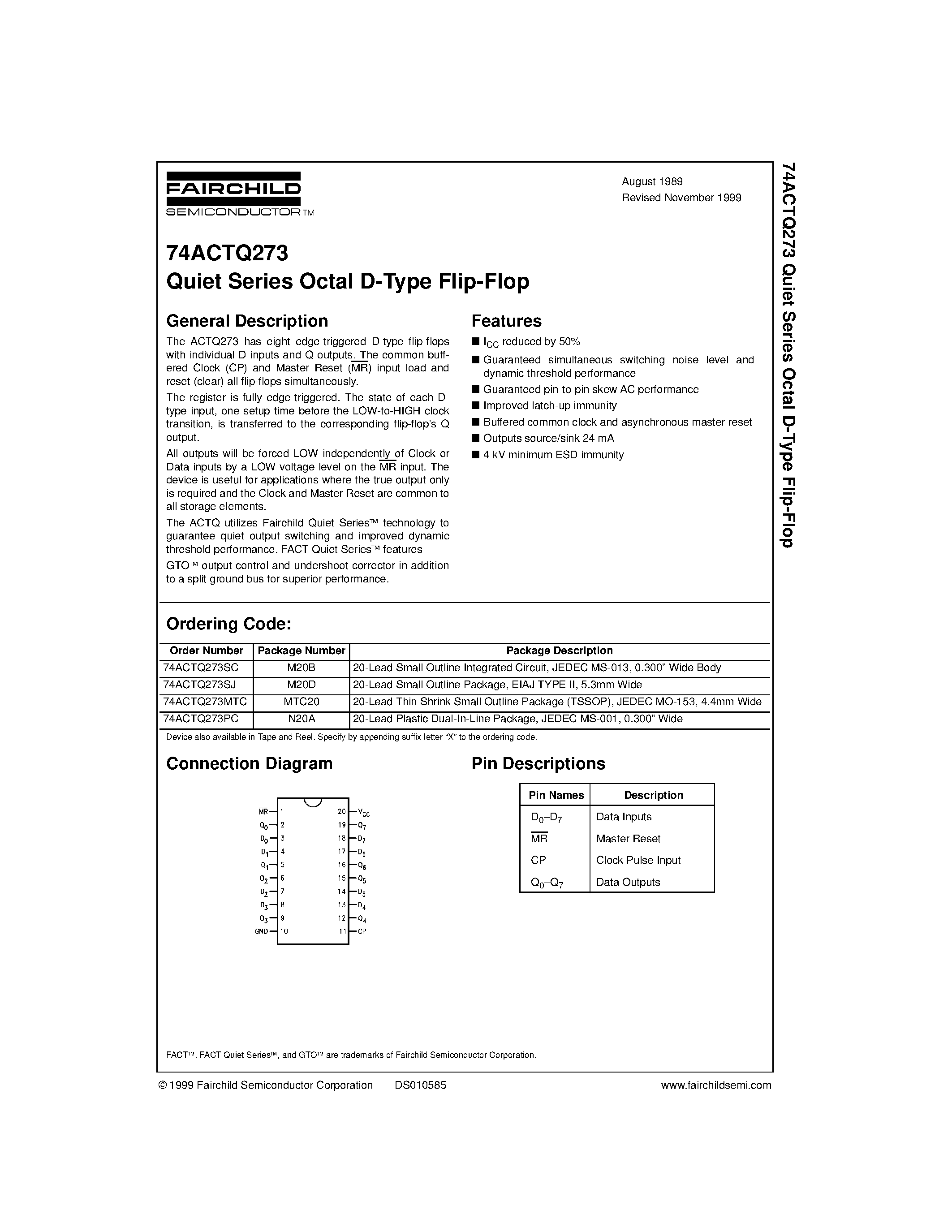 Datasheet 74ACTQ273 - Quiet Series Octal D-Type Flip-Flop page 1