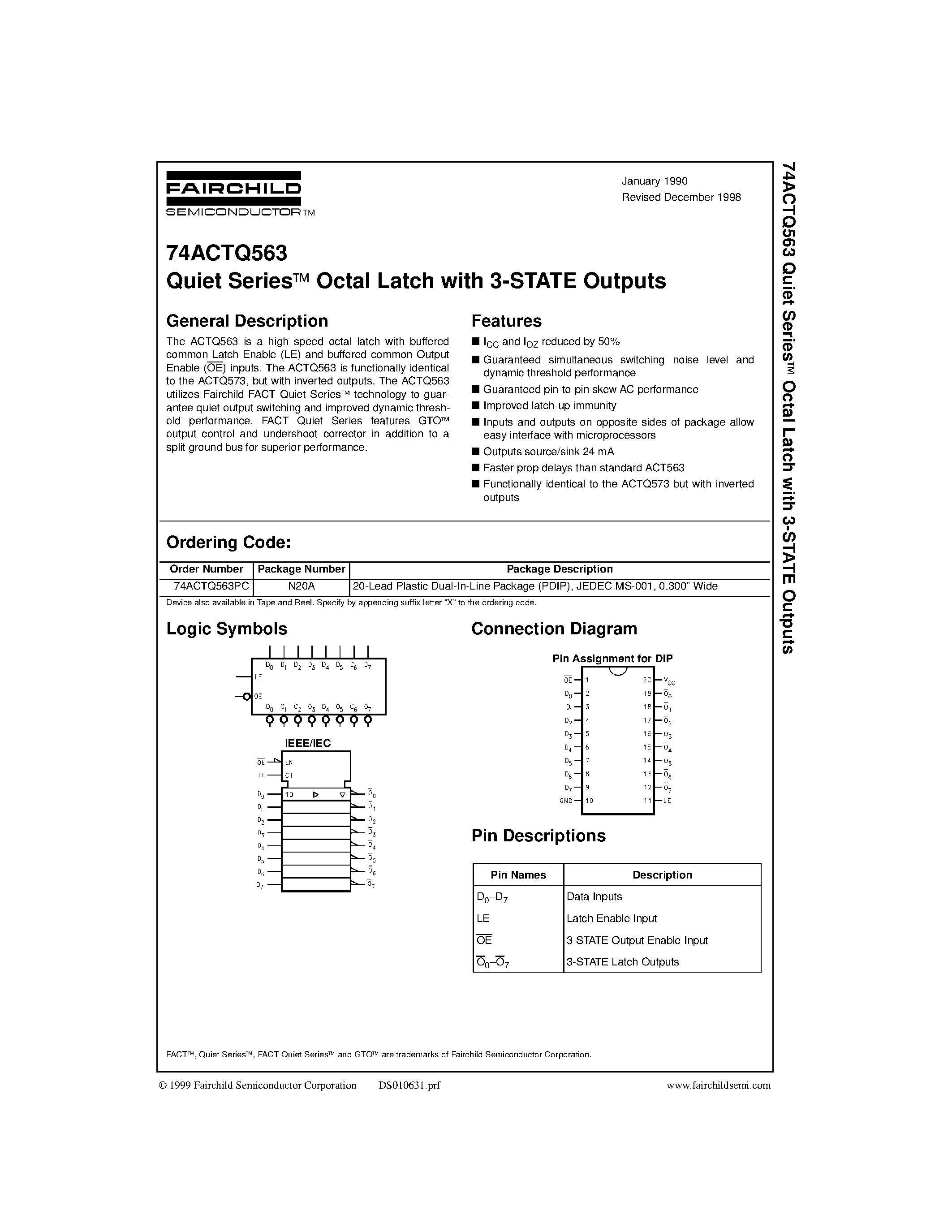 Datasheet 74ACTQ563 - Quiet Series Octal Latch with 3-STATE Outputs page 1