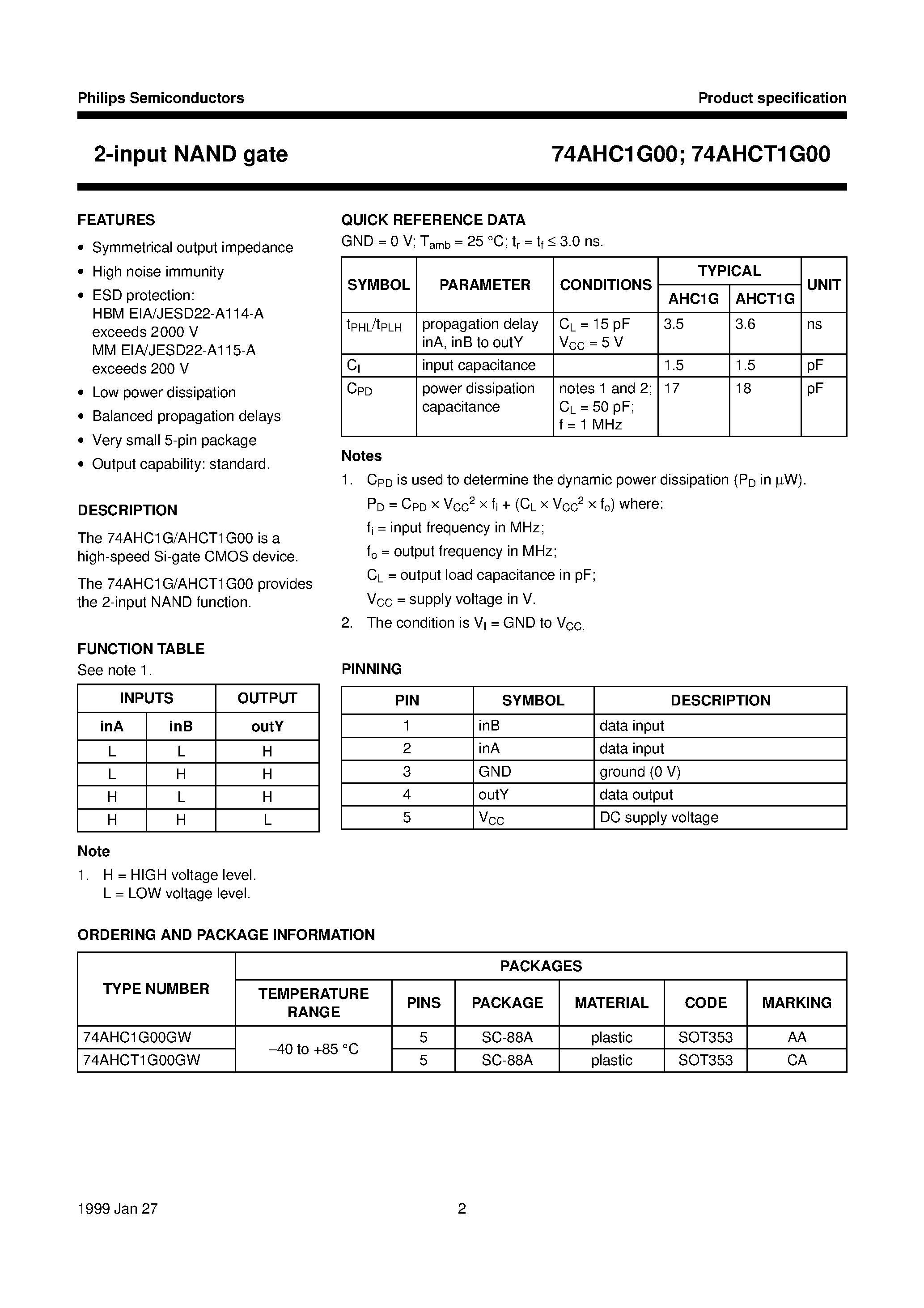 Datasheet 74AHC1G00 - 2-input NAND gate page 2