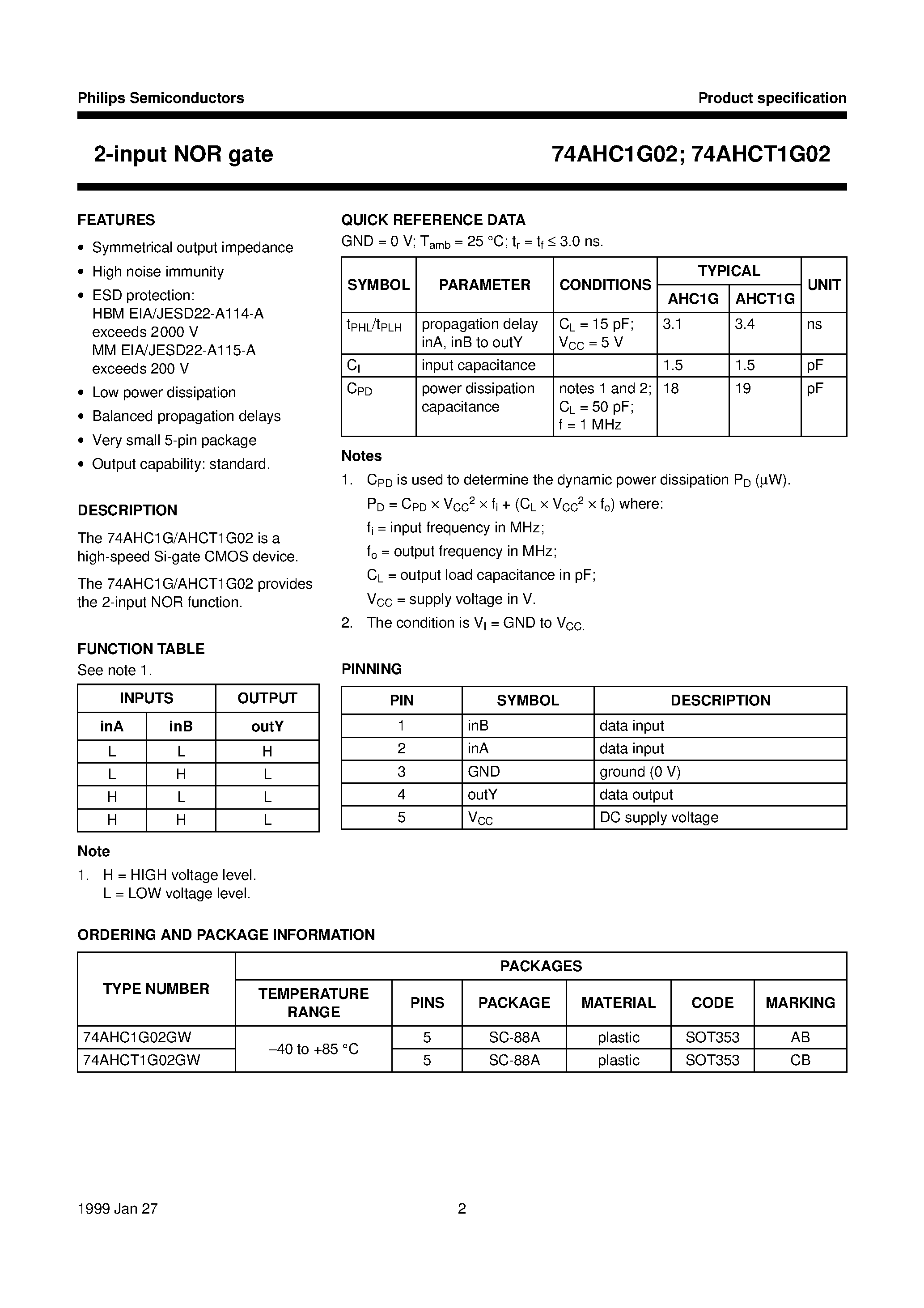 Datasheet 74AHC1G02 - 2-input NOR gate page 2