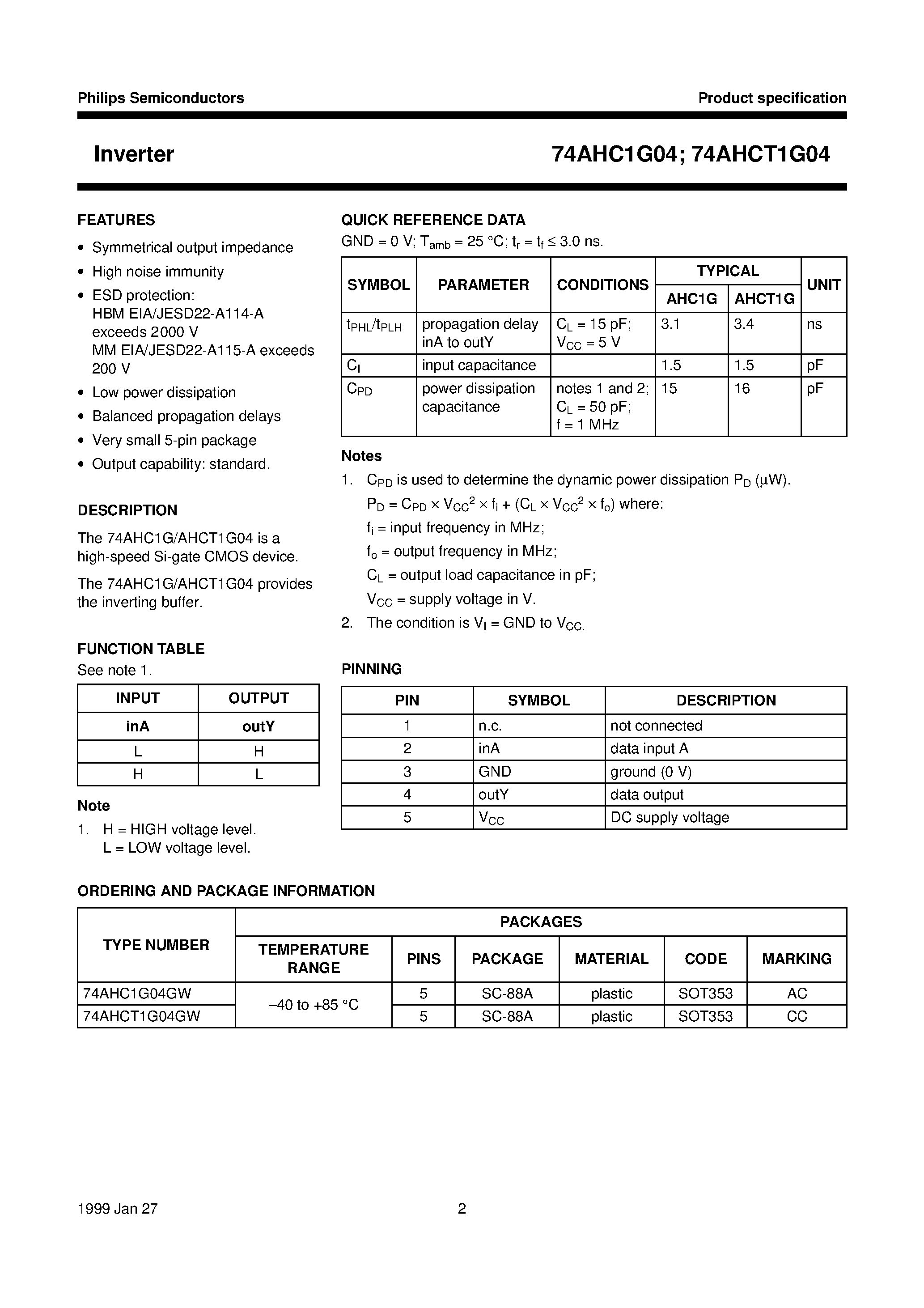 Datasheet 74AHC1G04GW - Inverter page 2