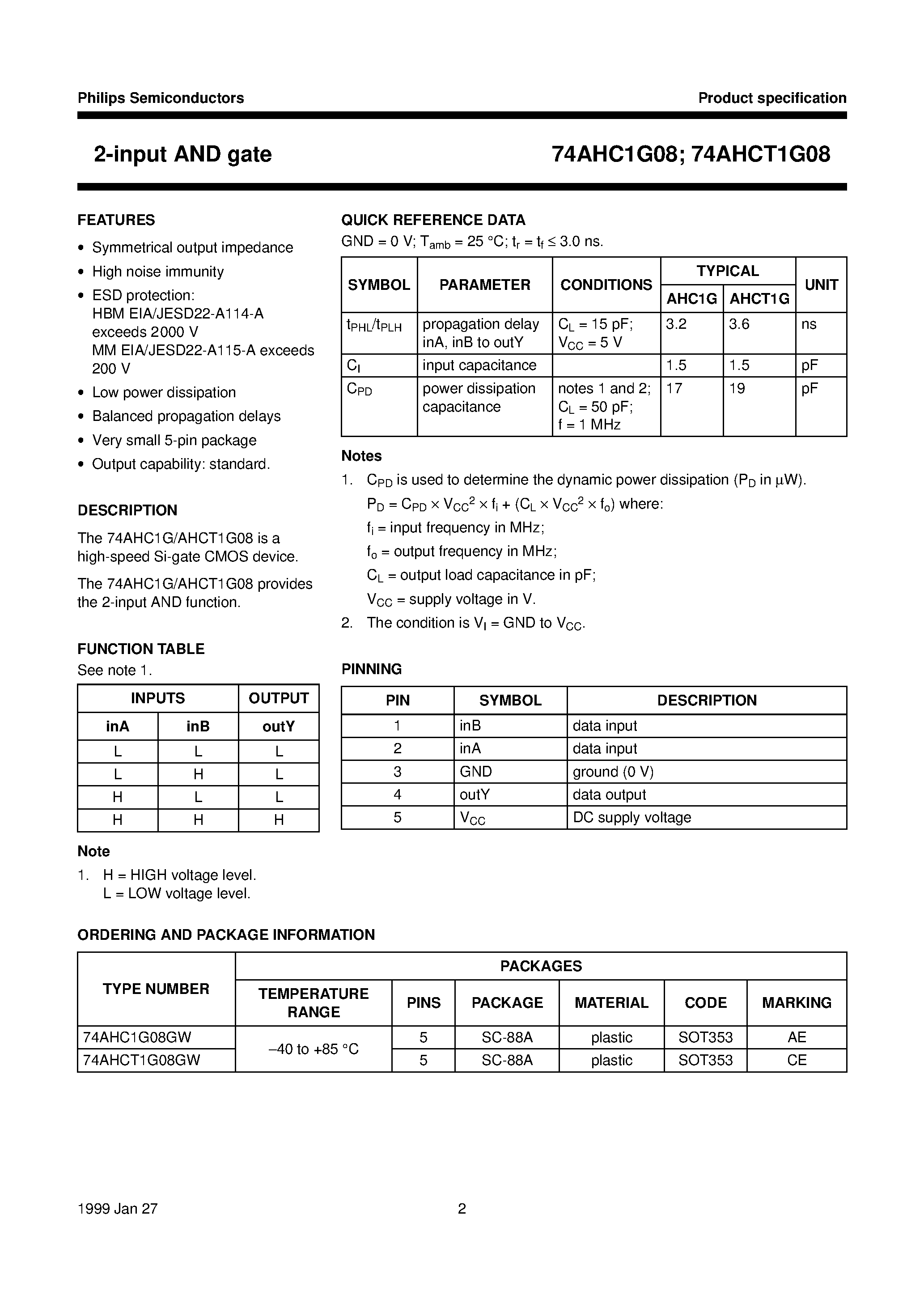 Даташит 74AHC1G08 - 2-input AND gate страница 2