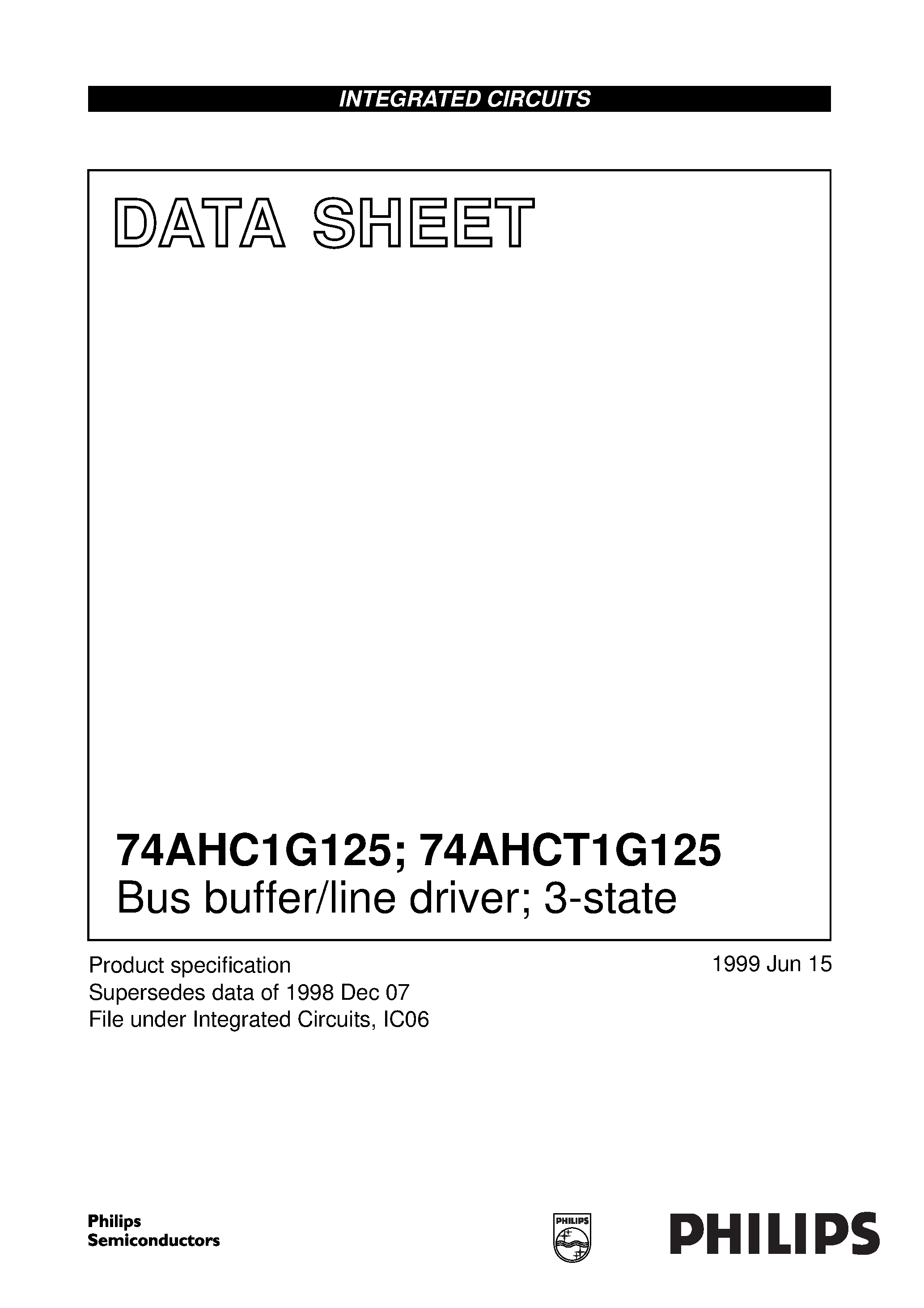 Даташит 74AHC1G125GW - Bus buffer/line driver; 3-state страница 1