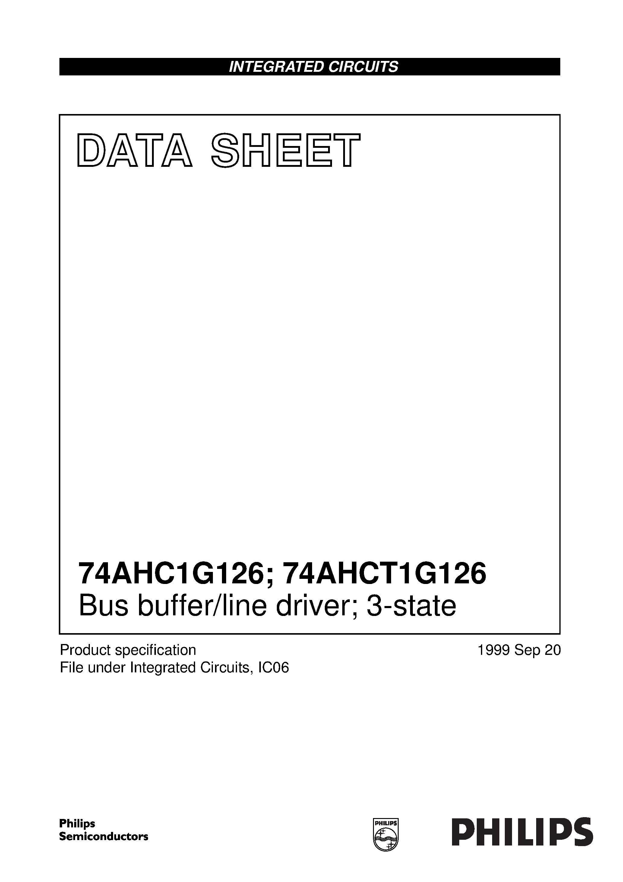 Даташит 74AHC1G126GW - Bus buffer/line driver; 3-state страница 1