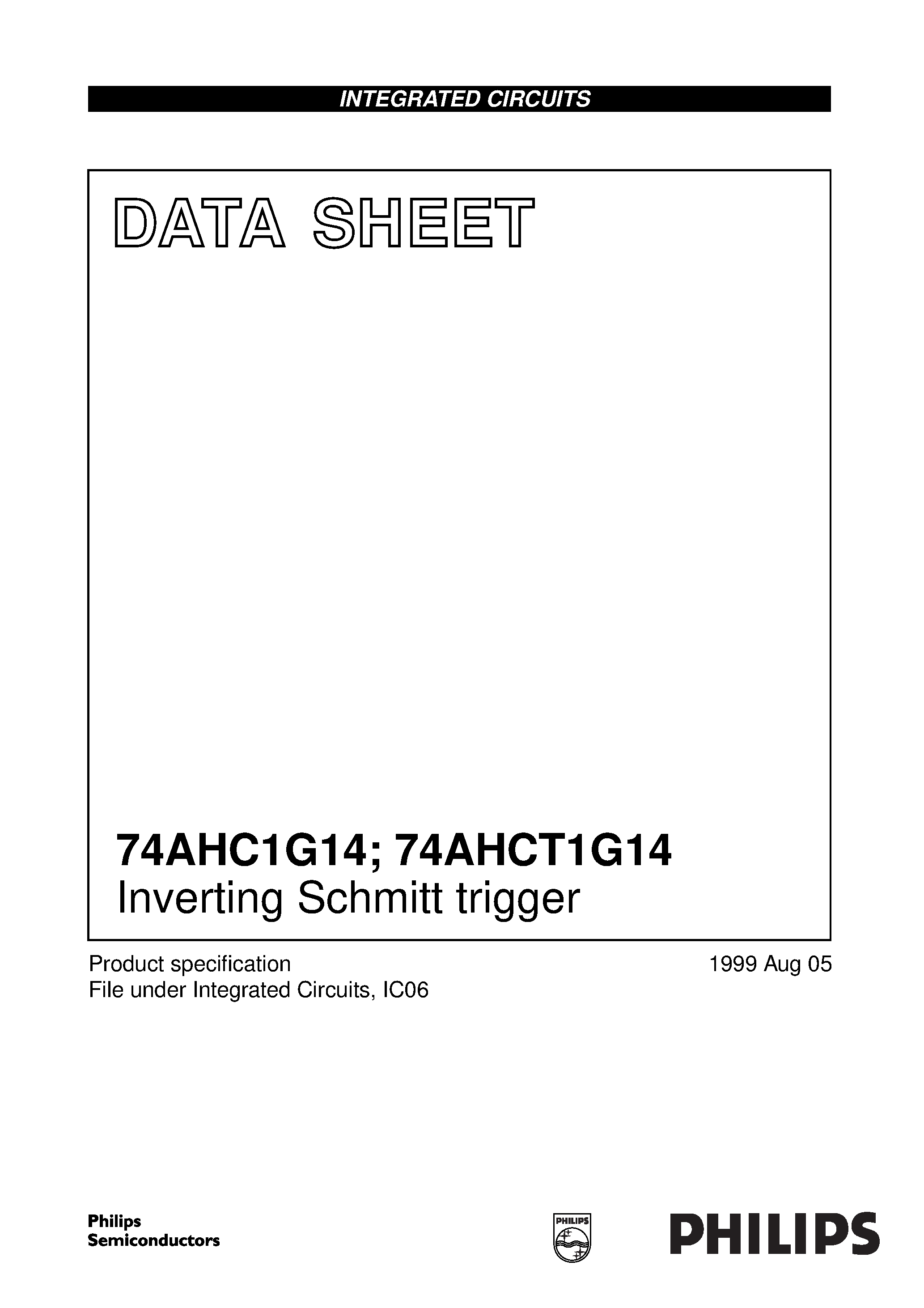 Даташит 74AHC1G14 - Inverting Schmitt trigger страница 1