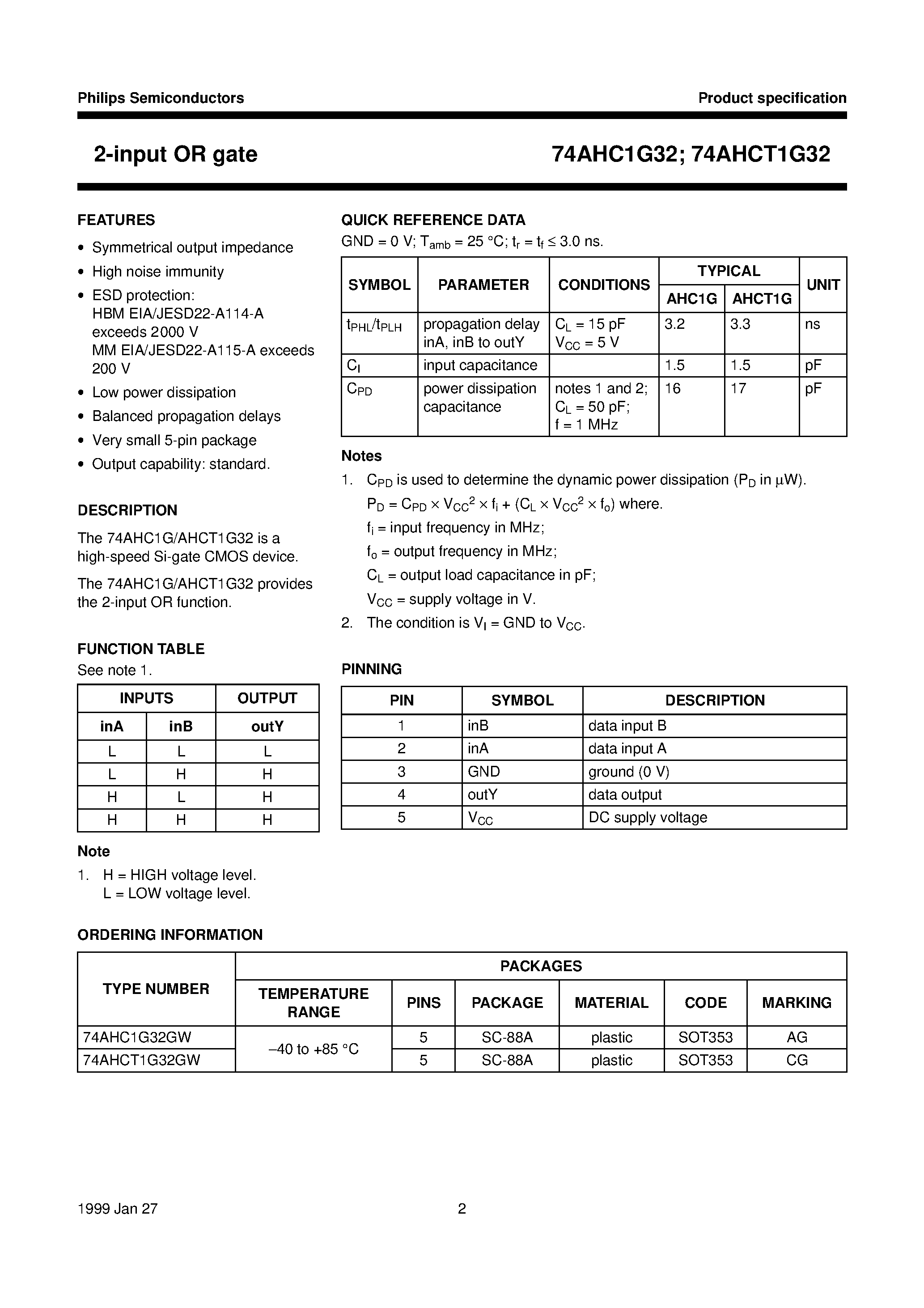 Даташит 74AHC1G32 - 2-input OR gate страница 2