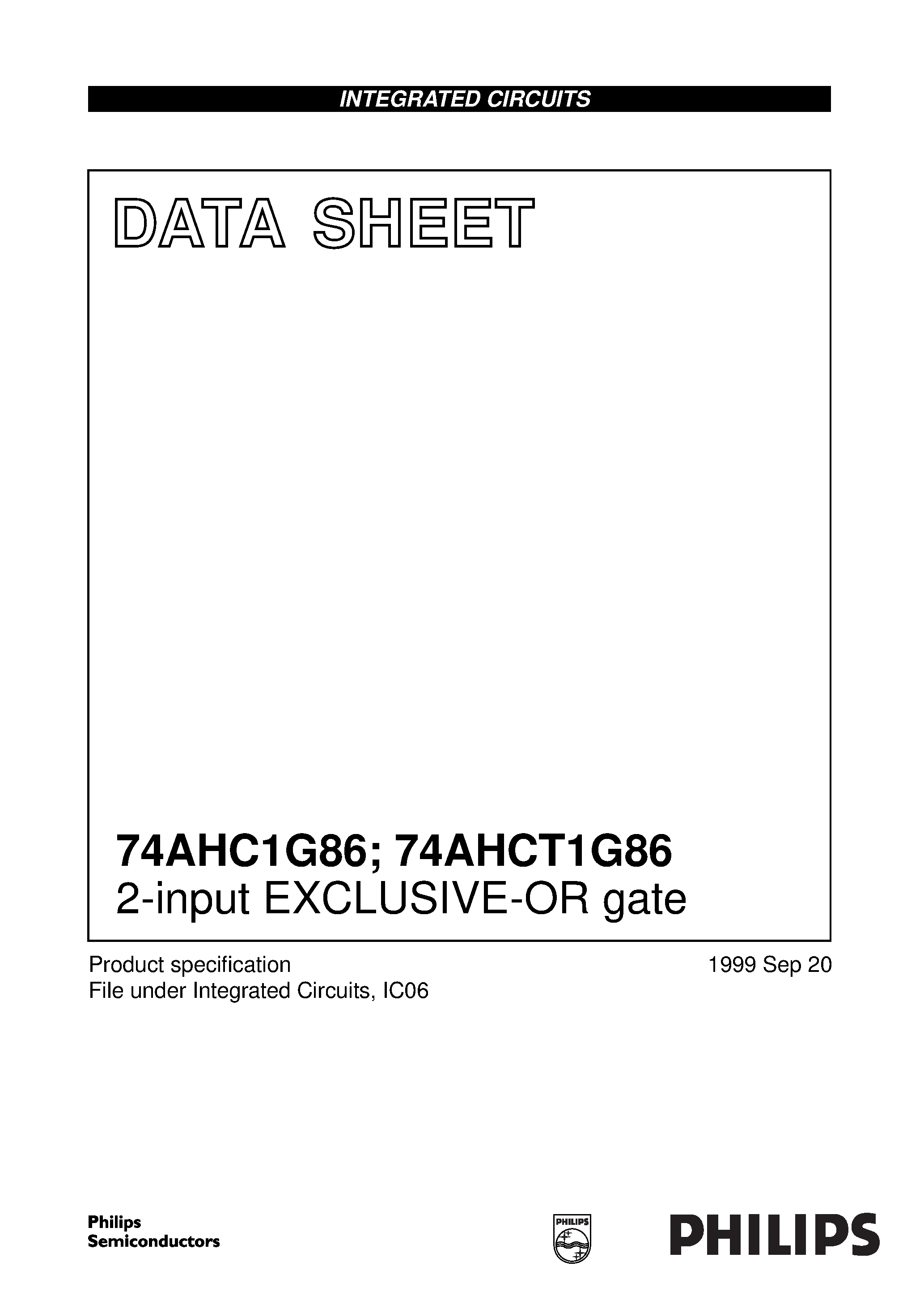 Datasheet 74AHC1G86 - 2-input EXCLUSIVE-OR gate page 1