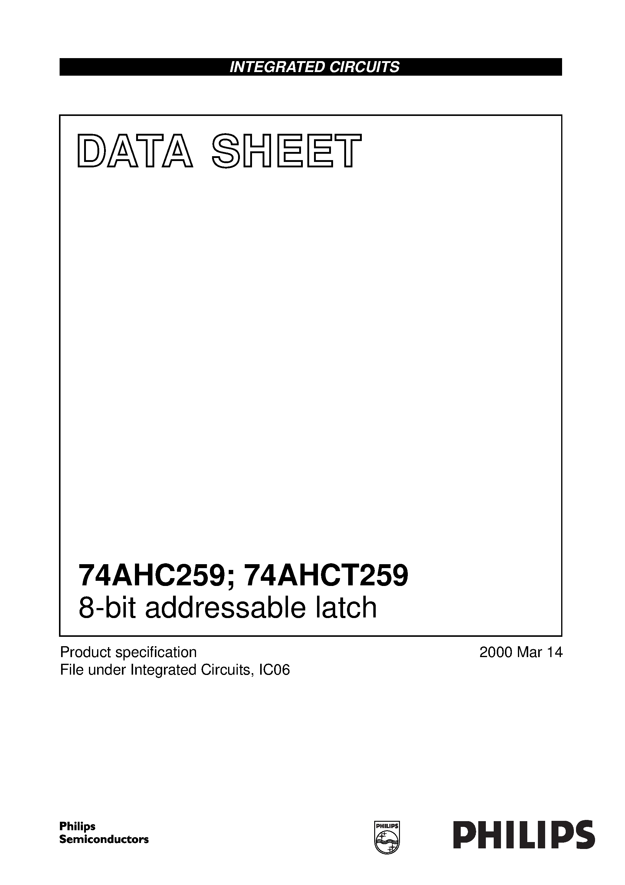 Datasheet 74AHC259 - 8-bit addressable latch page 1