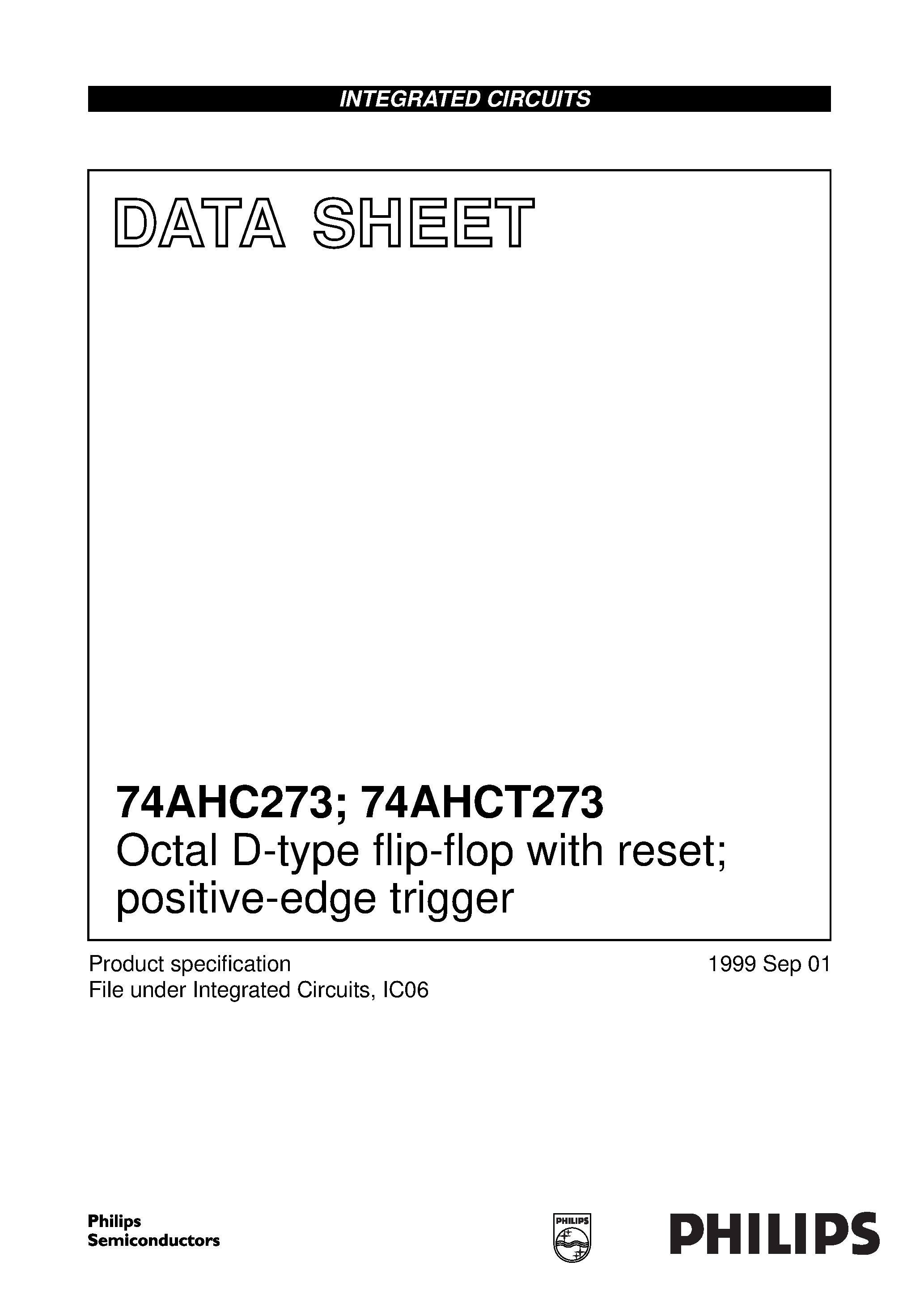 Datasheet 74AHC273 - Octal D-type flip-flop with reset; positive-edge trigger page 1