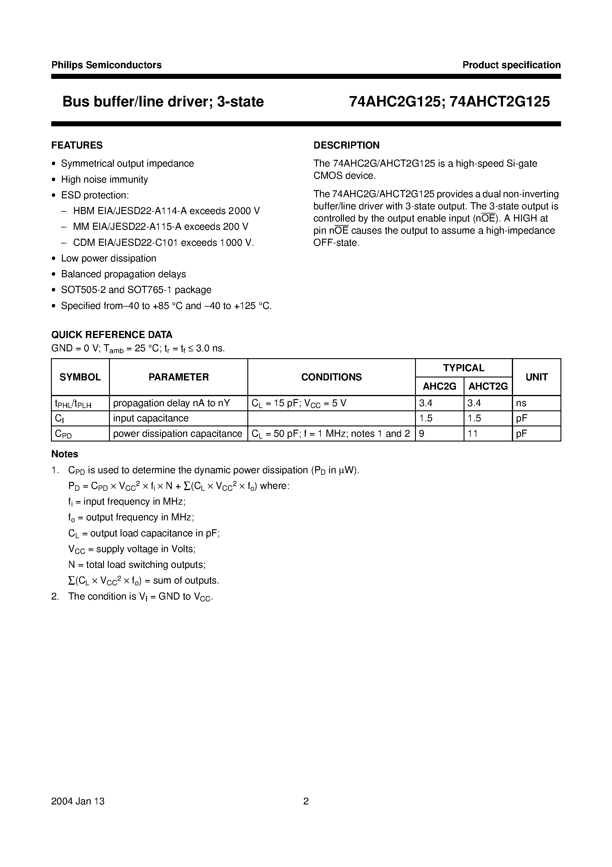 Datasheet 74AHC2G125 - Bus buffer/line driver 3-state page 2