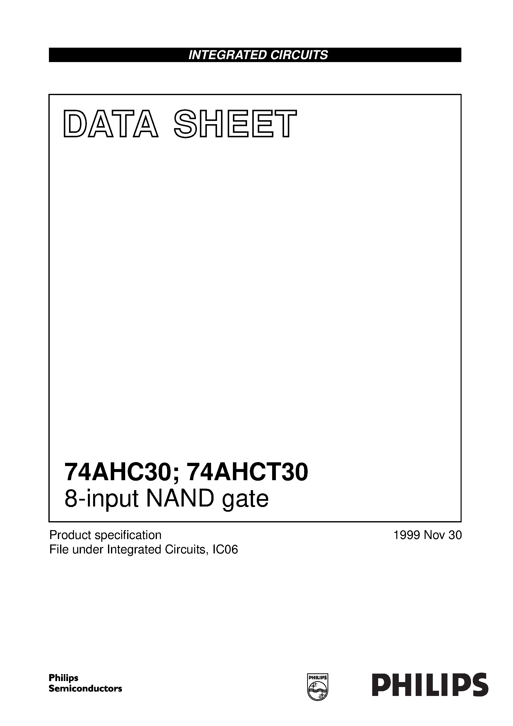 Datasheet 74AHC30 - 8-input NAND gate page 1