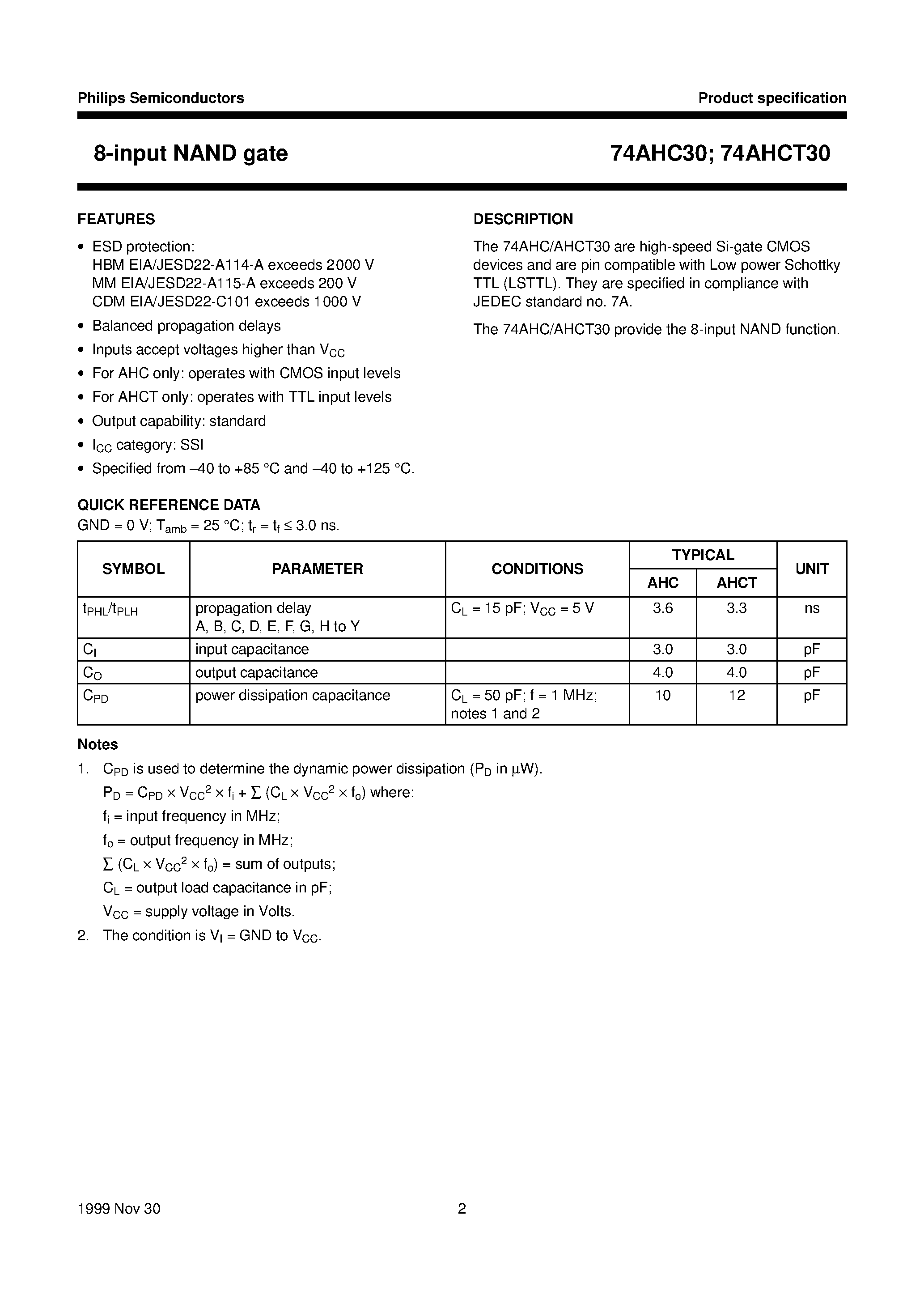 Datasheet 74AHC30 - 8-input NAND gate page 2