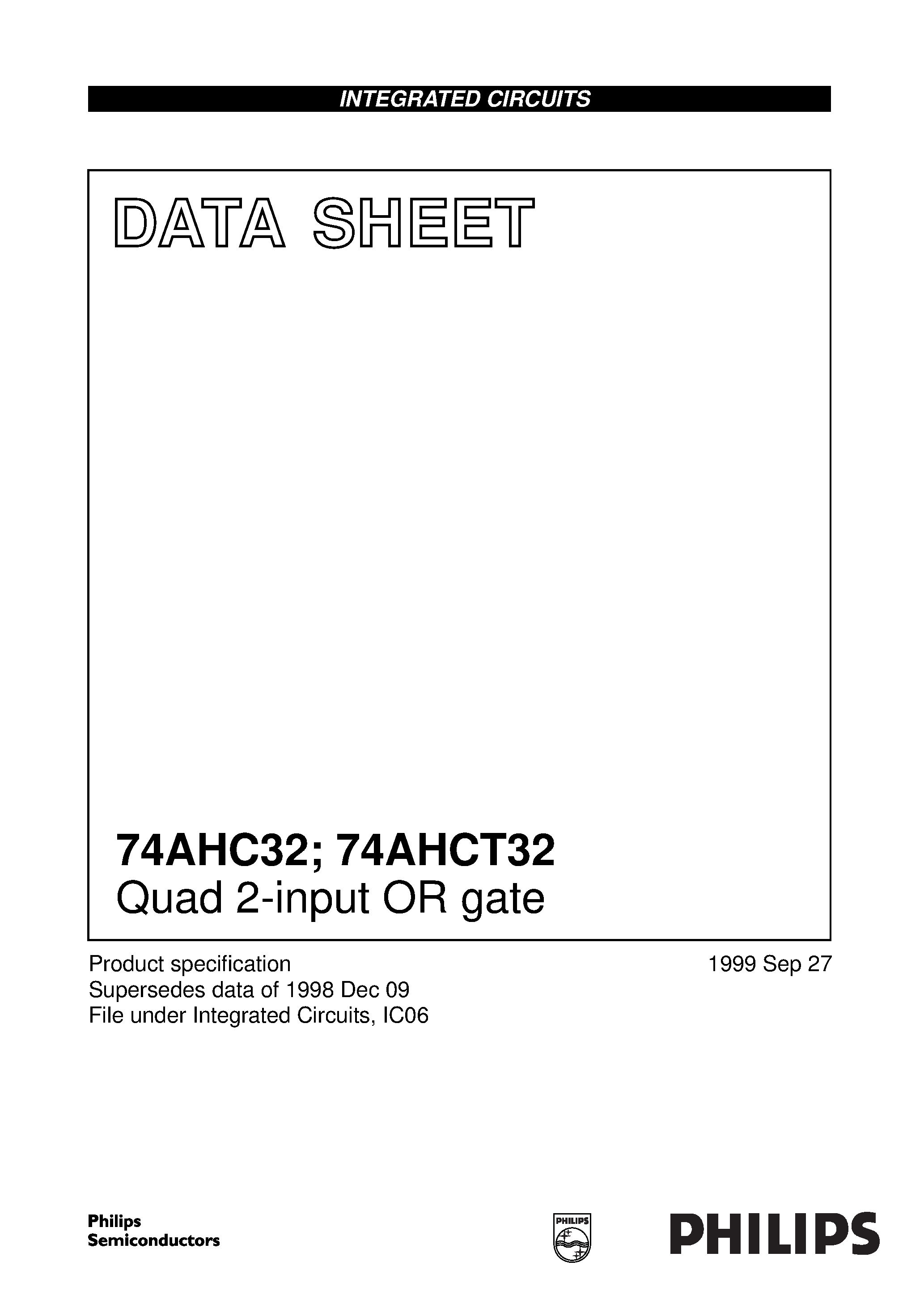 Datasheet 74AHC32 - Quad 2-input OR gate page 1