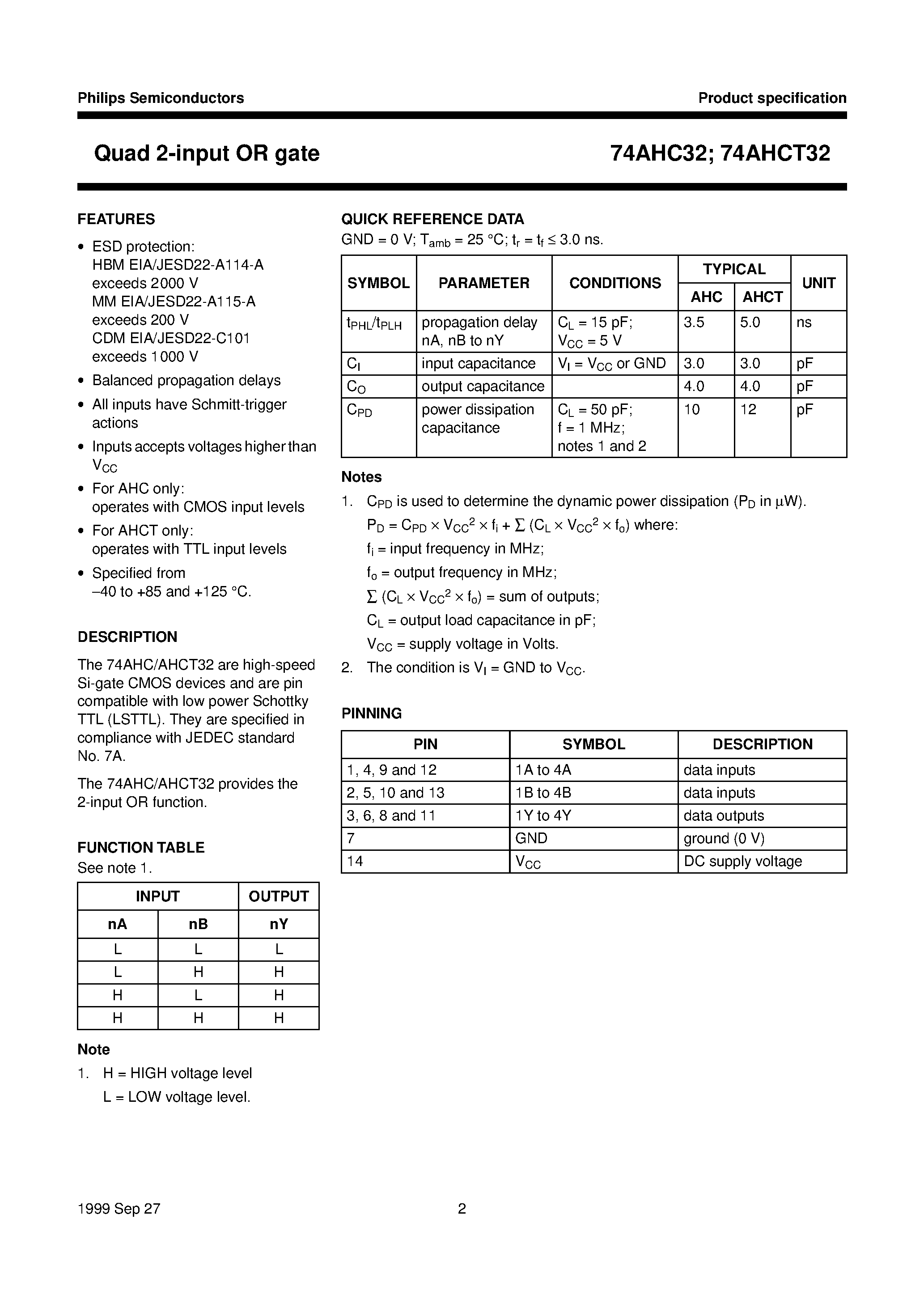 Datasheet 74AHC32 - Quad 2-input OR gate page 2