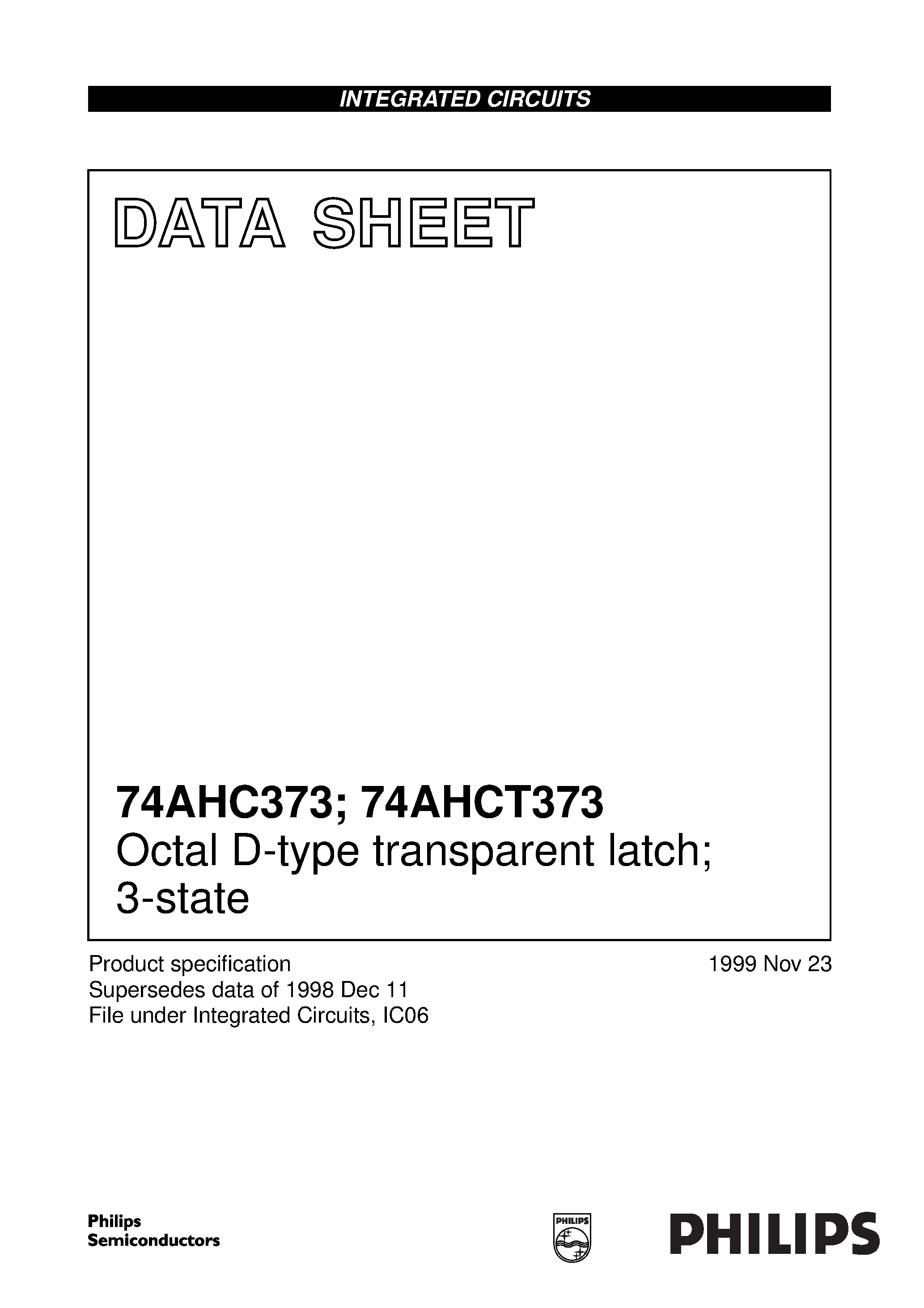 Datasheet 74AHC373 - Octal D-type transparent latch; 3-state page 1