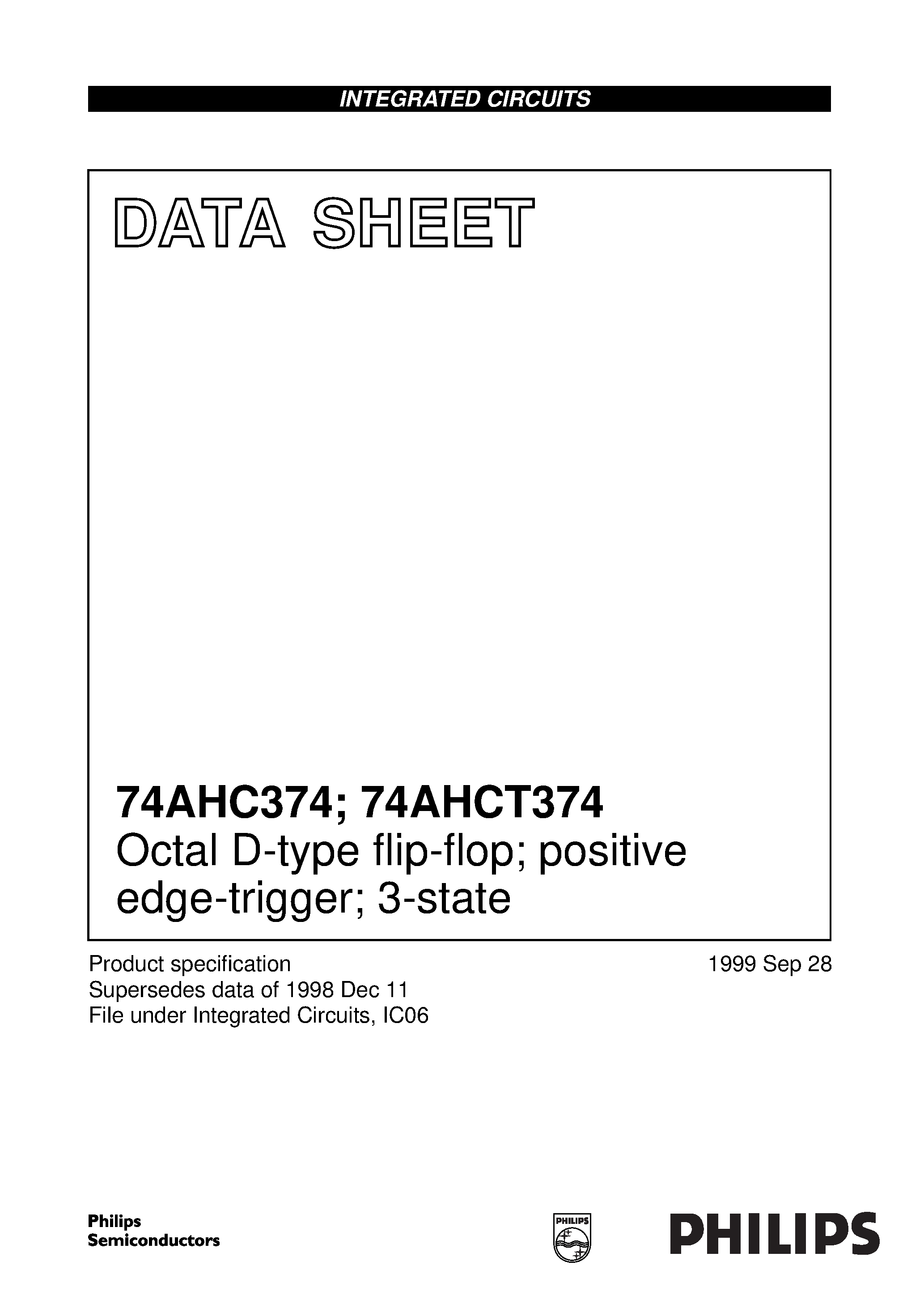 Datasheet 74AHC374 - Octal D-type flip-flop; positive edge-trigger; 3-state page 1