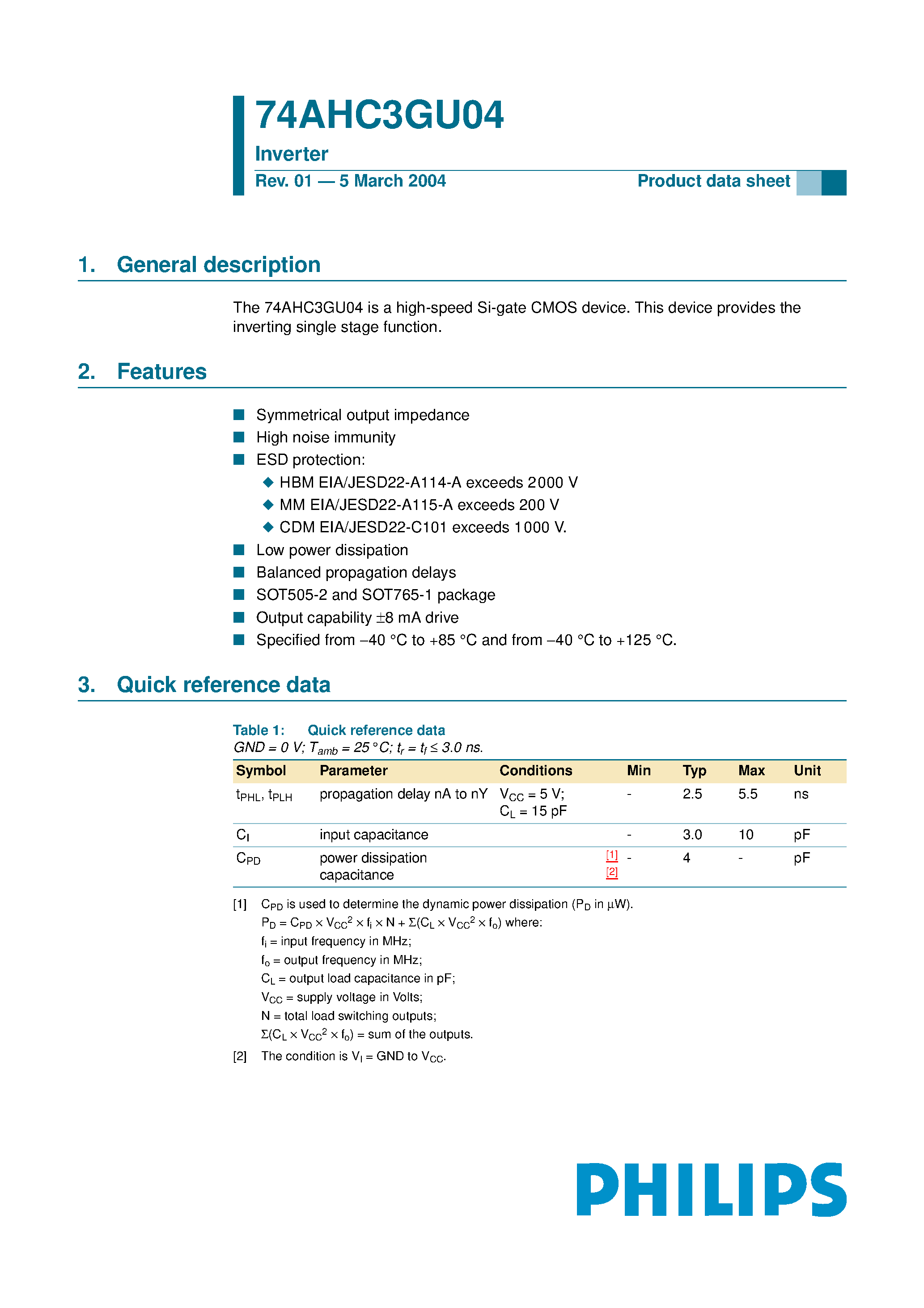 Datasheet 74AHC3GU04 - high-speed Si-gate CMOS device page 1