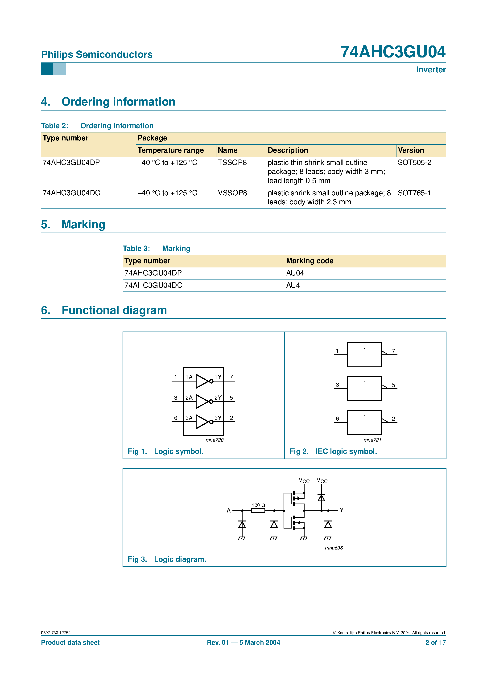 Datasheet 74AHC3GU04 - high-speed Si-gate CMOS device page 2