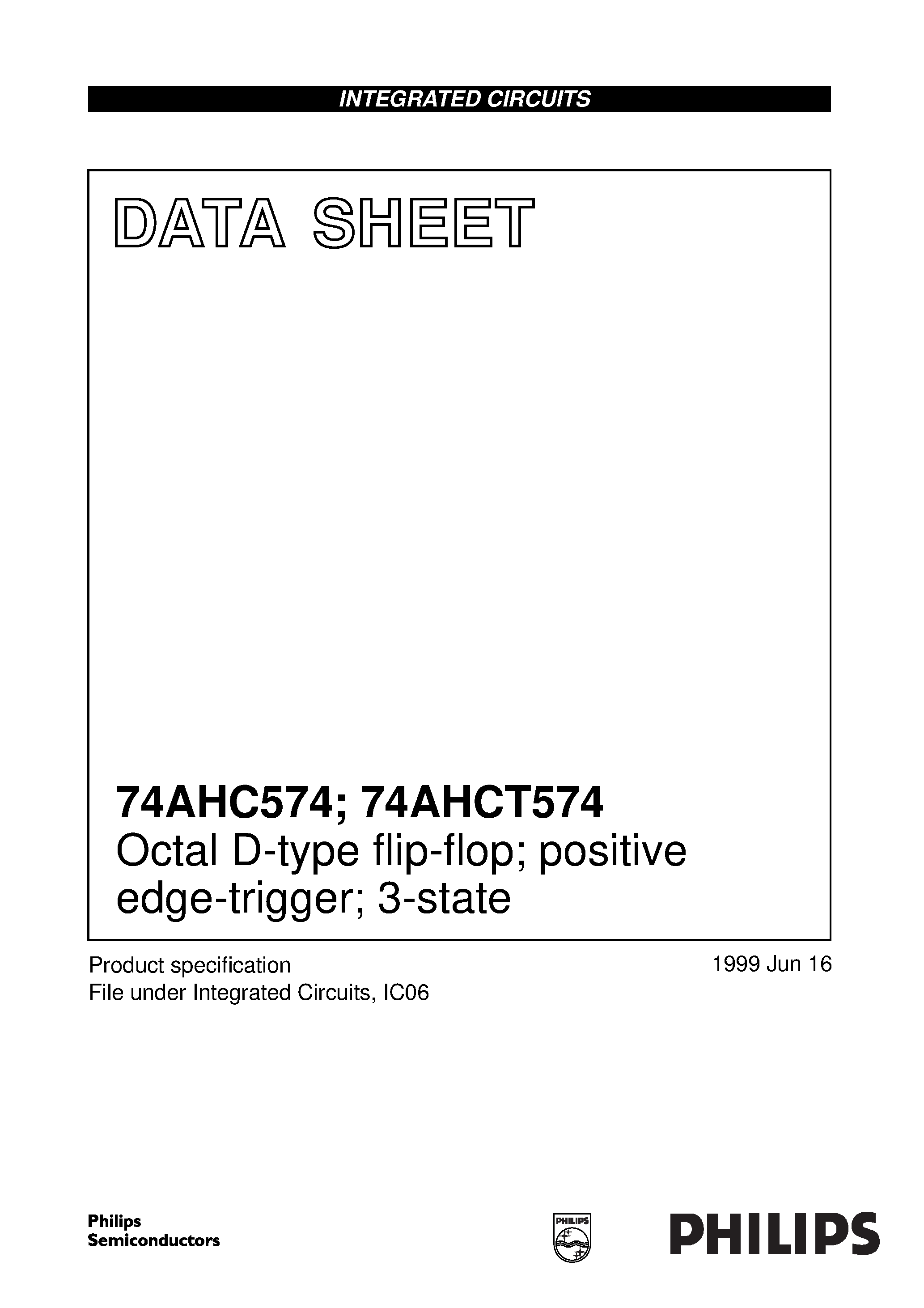 Datasheet 74AHC574 - Octal D-type flip-flop; positive edge-trigger; 3-state page 1