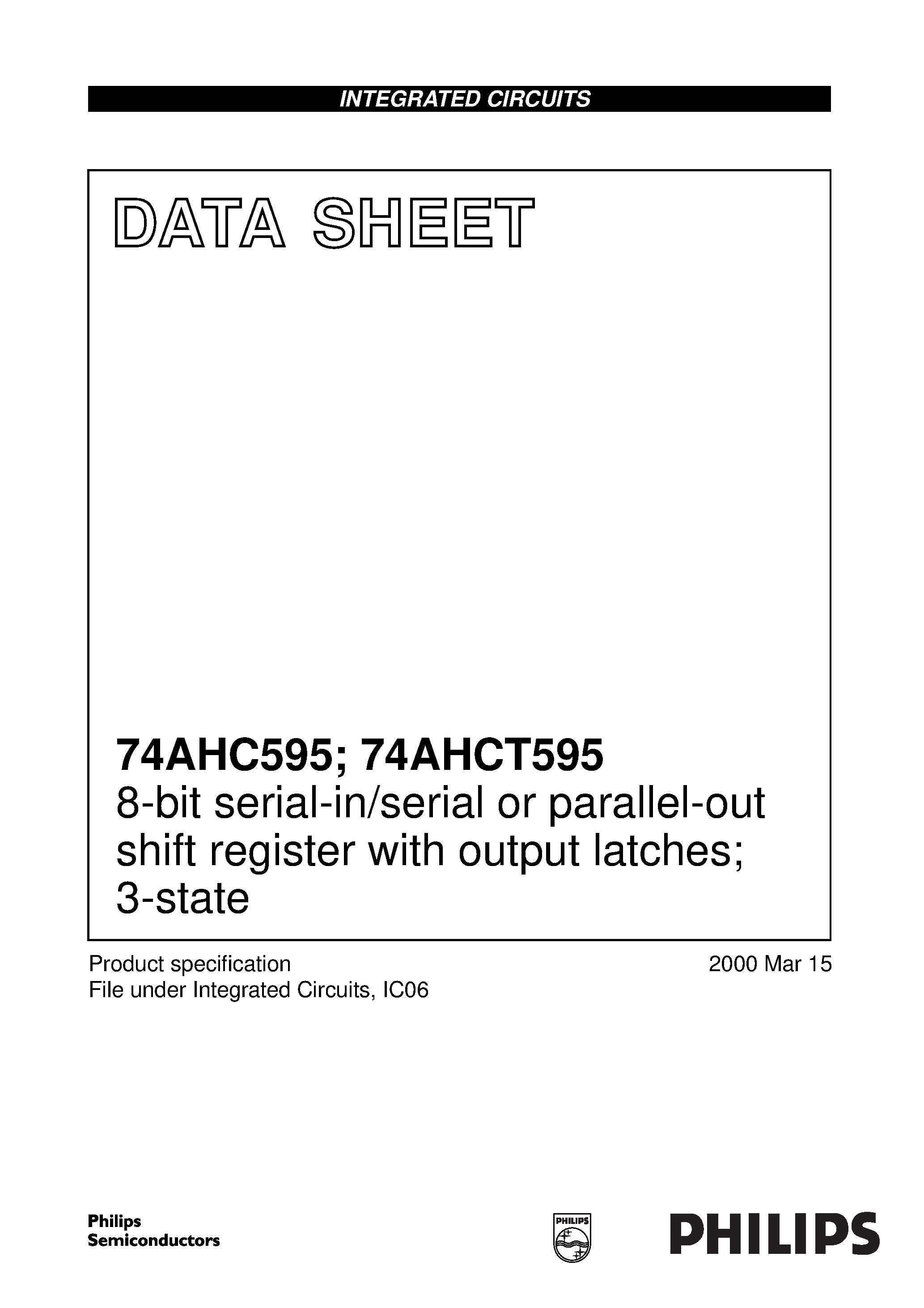 Datasheet 74AHC595 - 8-bit serial-in/serial or parallel-out shift register with output latches; 3-state page 1