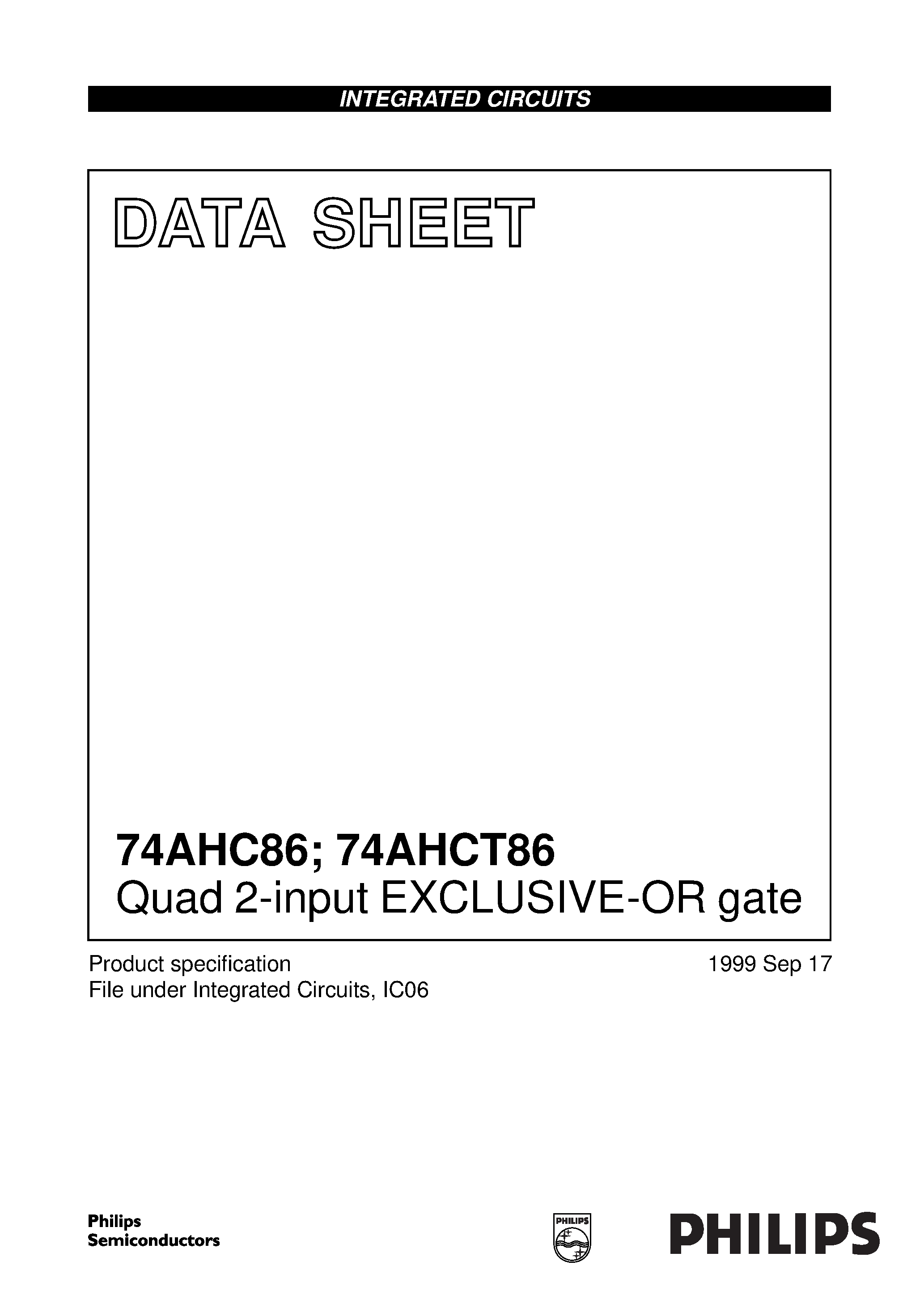 Datasheet 74AHC86 - Quad 2-input EXCLUSIVE-OR gate page 1