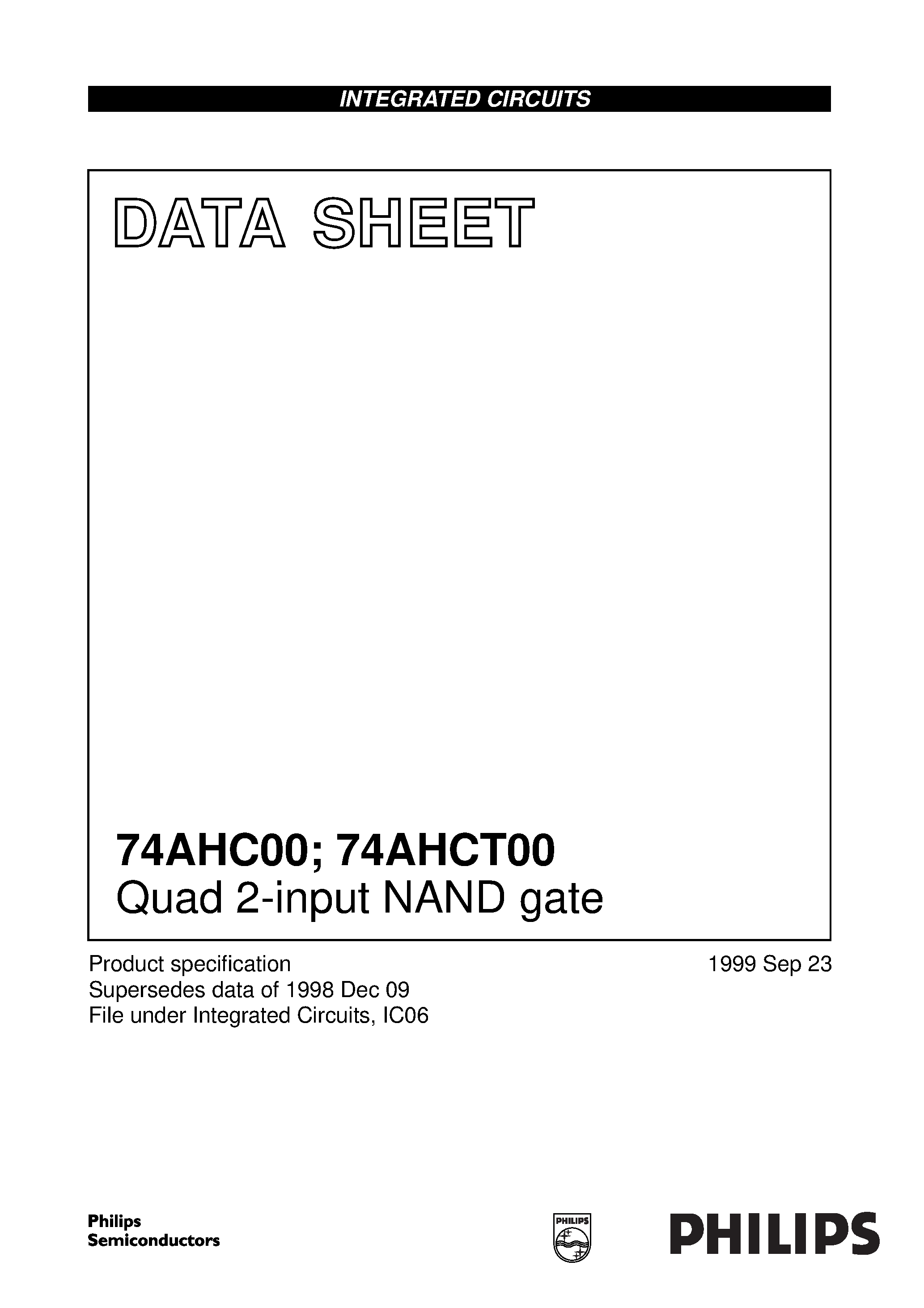 Datasheet 74AHCT00 - Quad 2-input NAND gate page 1