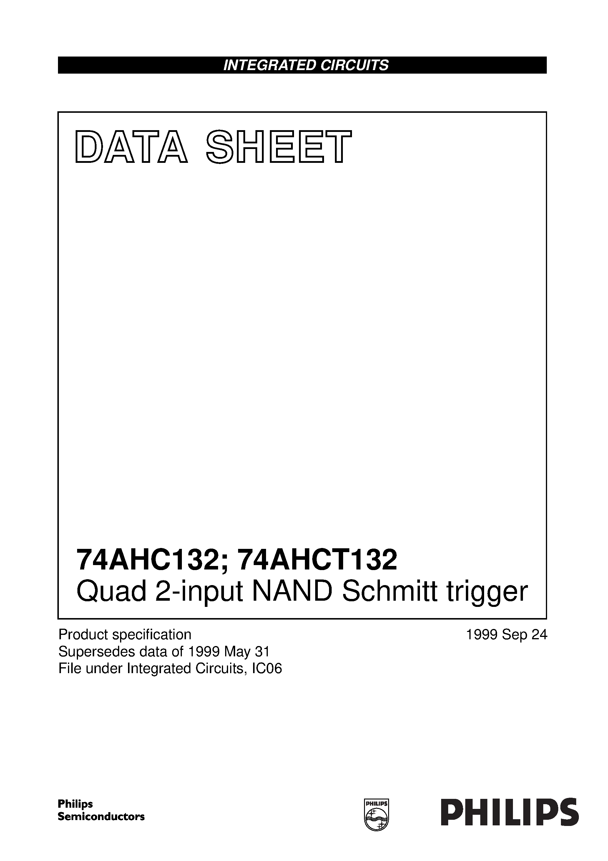 Datasheet 74AHCT132 - Quad 2-input NAND Schmitt trigger page 1