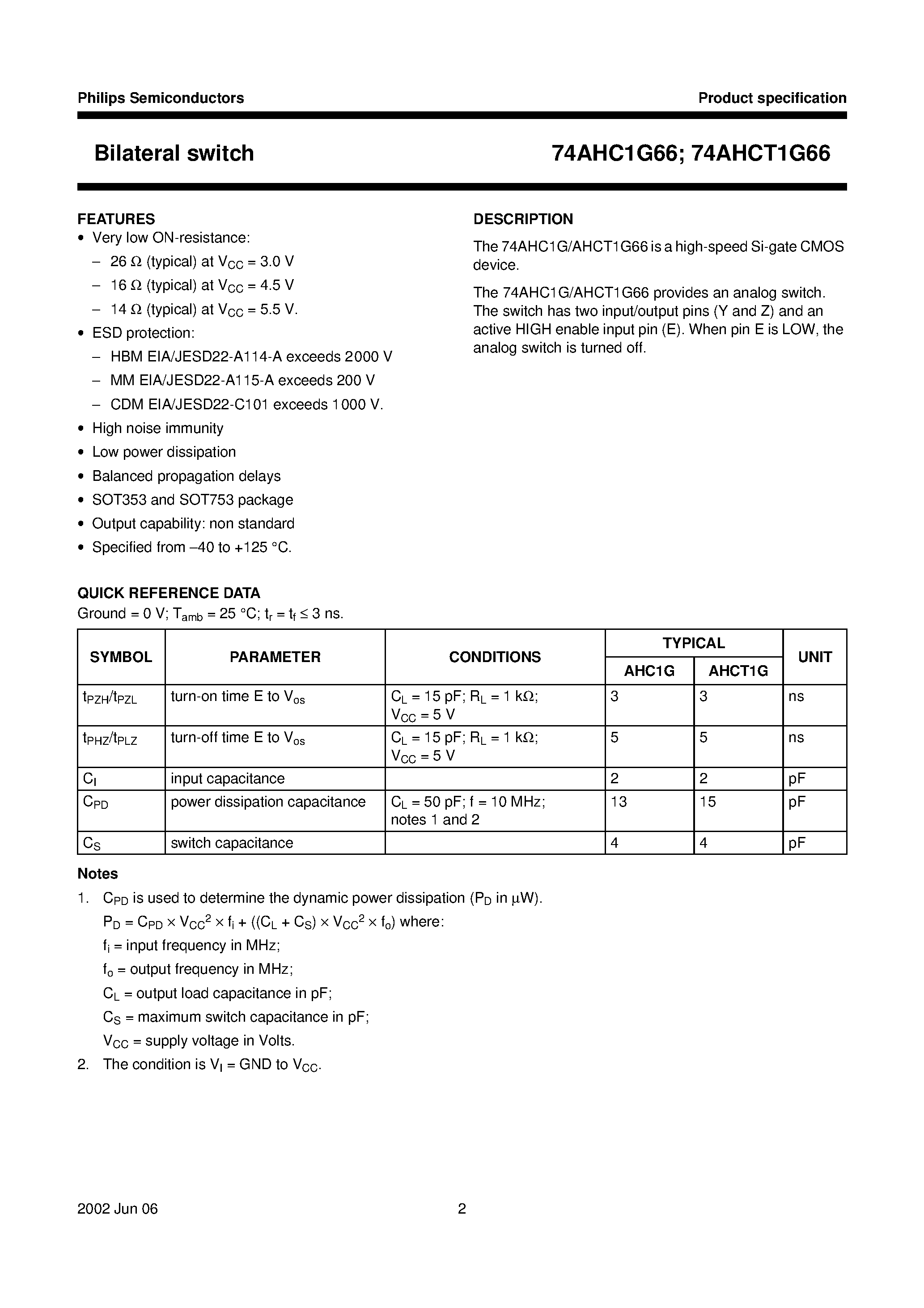 Datasheet 74AHCT1G66GW - Bilateral switch page 2