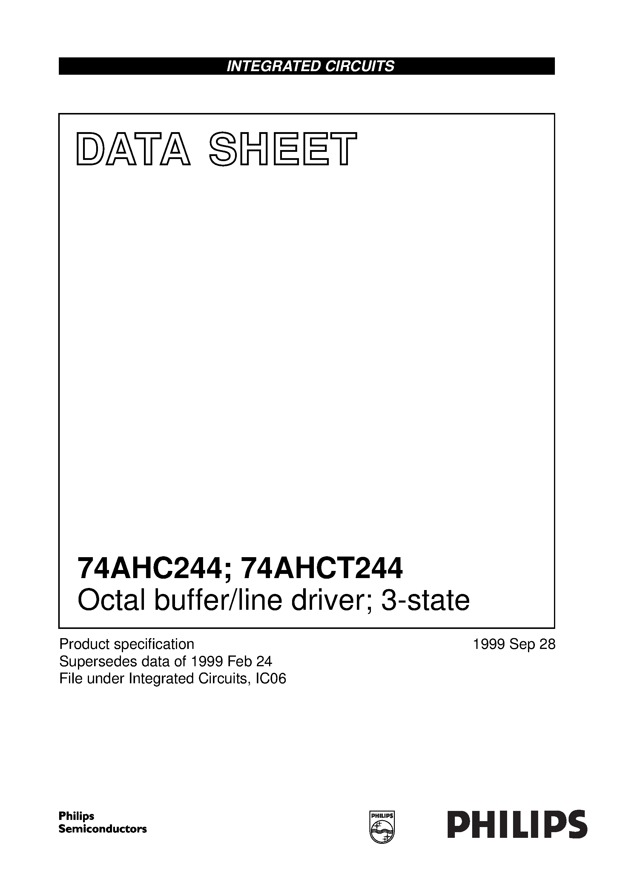 Даташит 74AHCT244 - Octal buffer/line driver; 3-state страница 1