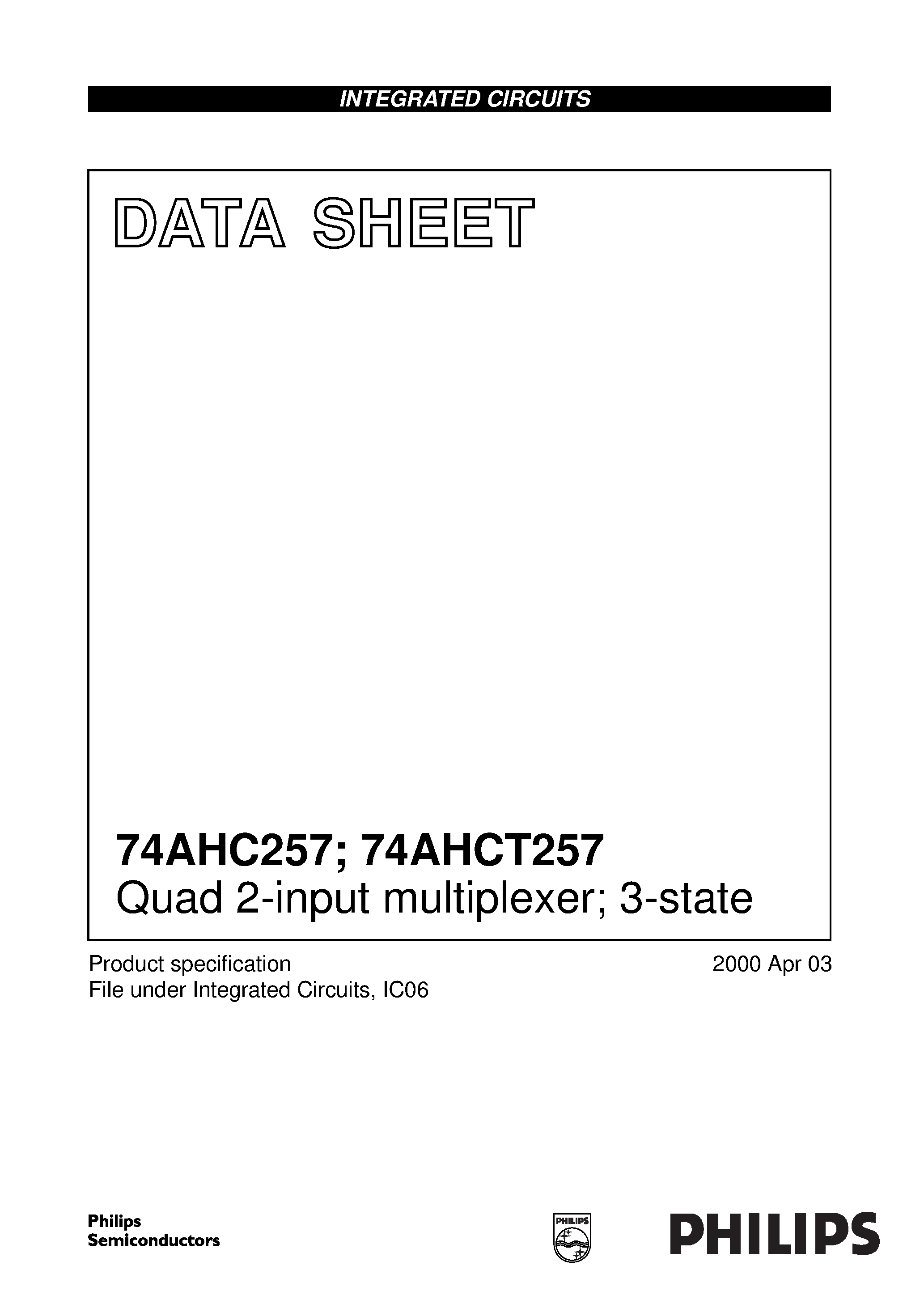 Даташит 74AHCT257 - Quad 2-input multiplexer; 3-state страница 1