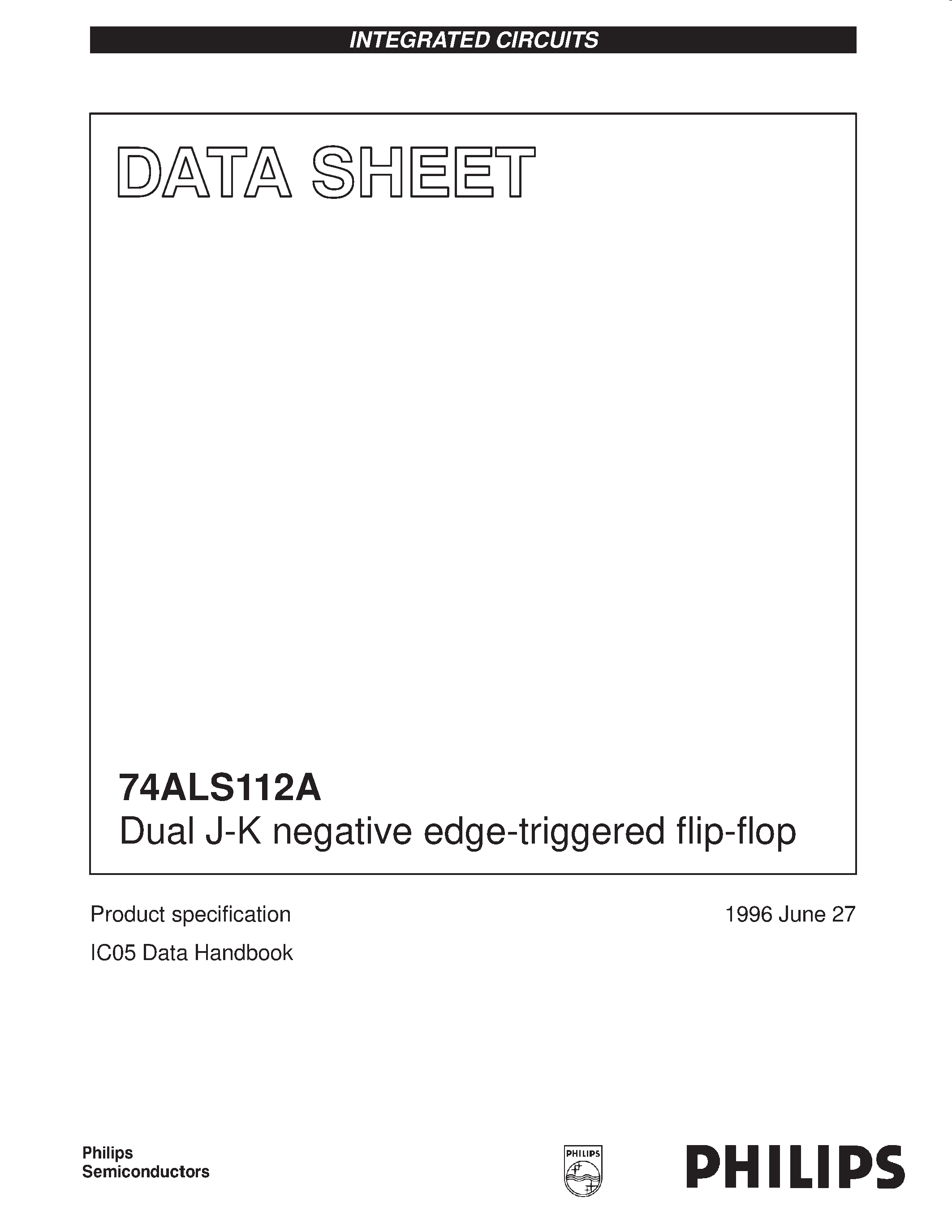 Даташит 74ALS112AN - Dual J-K negative edge-triggered flip-flop страница 1