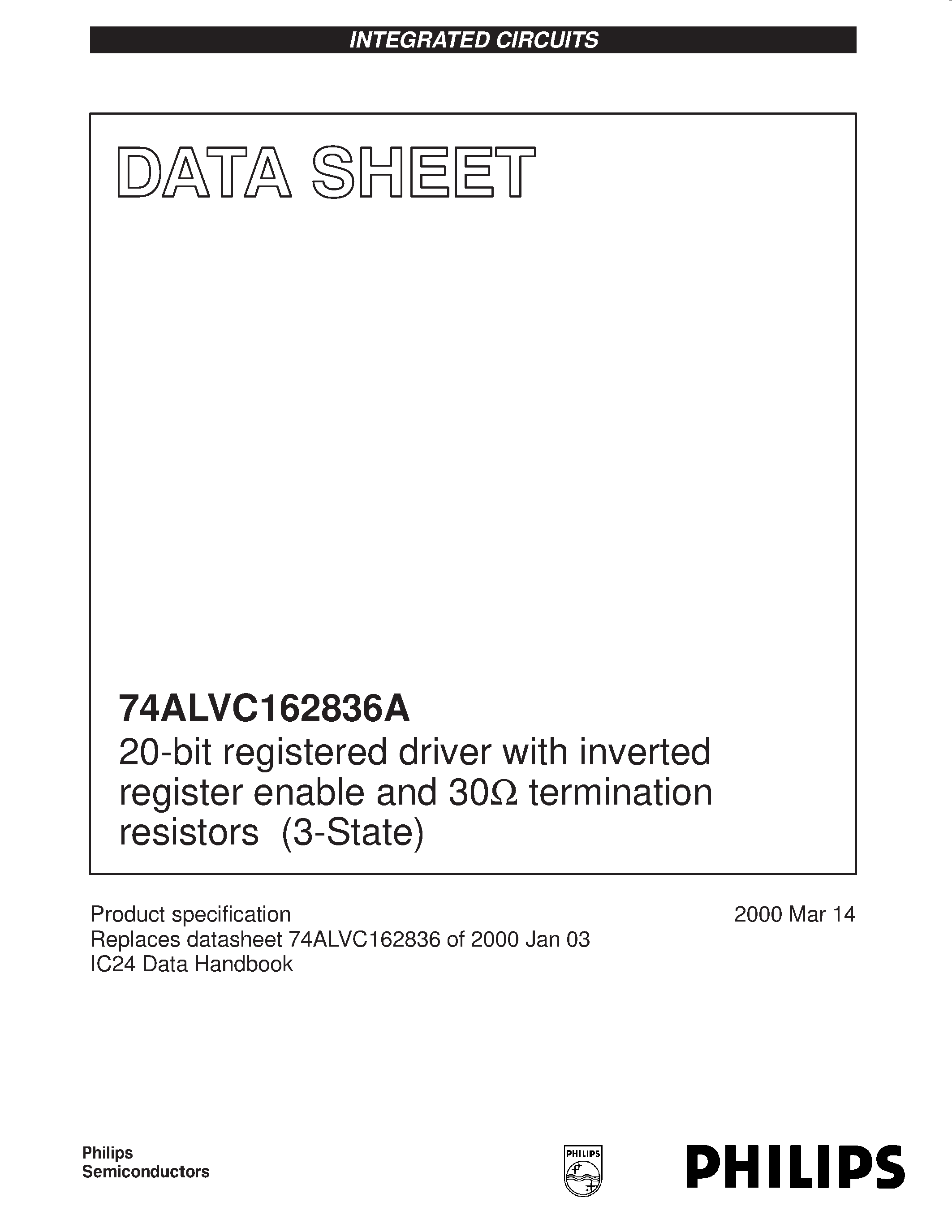 Datasheet 74ALVC162836ADGG - 20-bit registered driver with inverted register enable and 30ohm termination resistors 3-State page 1