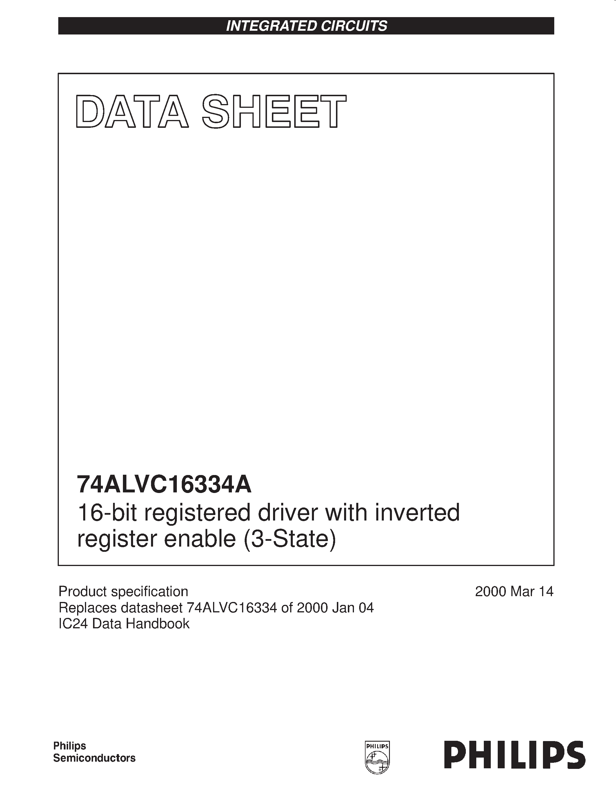 Даташит 74ALVC16334 - 16-bit registered driver with inverted register enable 3-State страница 1