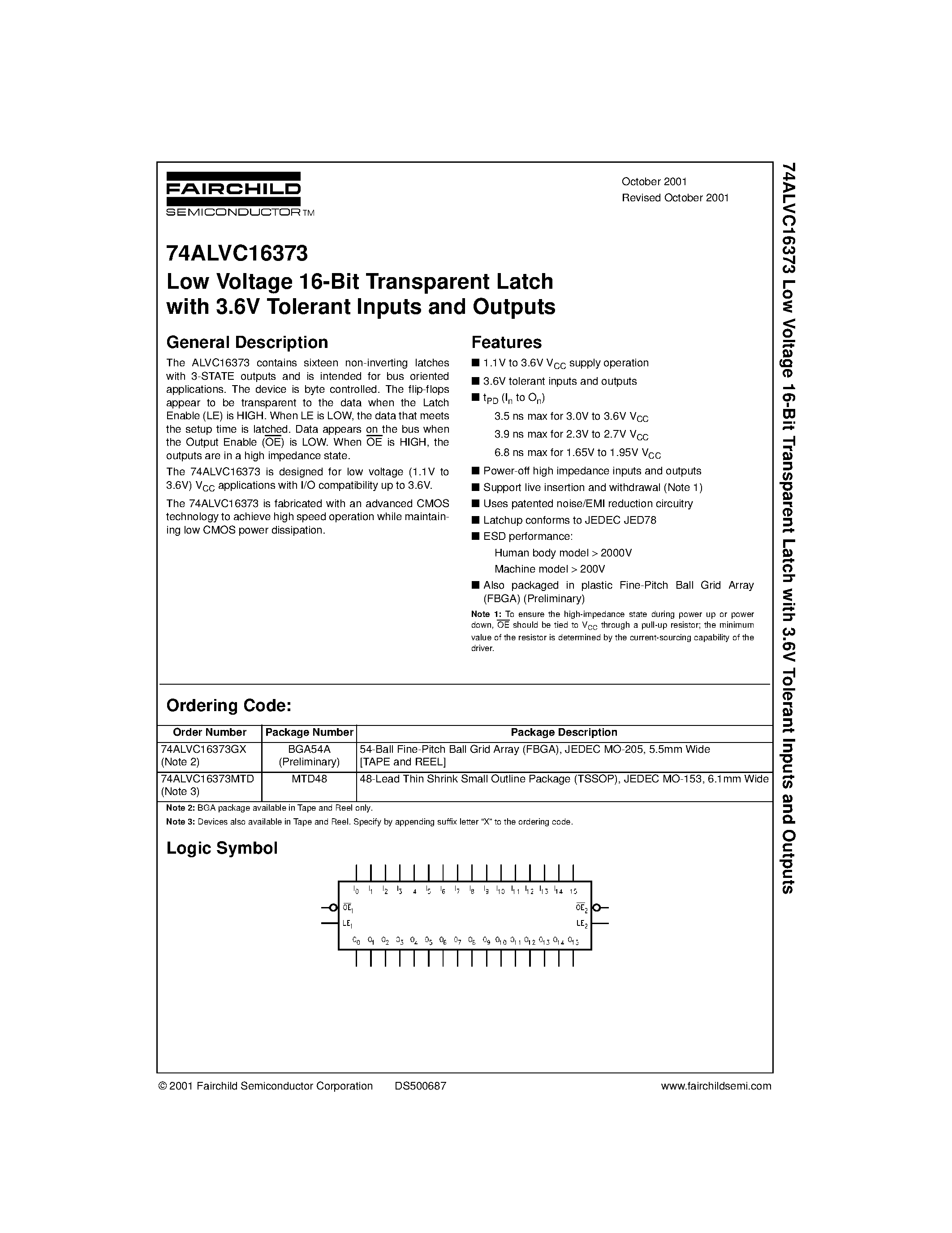 Даташит 74ALVC16373 - Low Voltage 16-Bit Transparent Latch with 3.6V Tolerant Inputs and Outputs страница 1