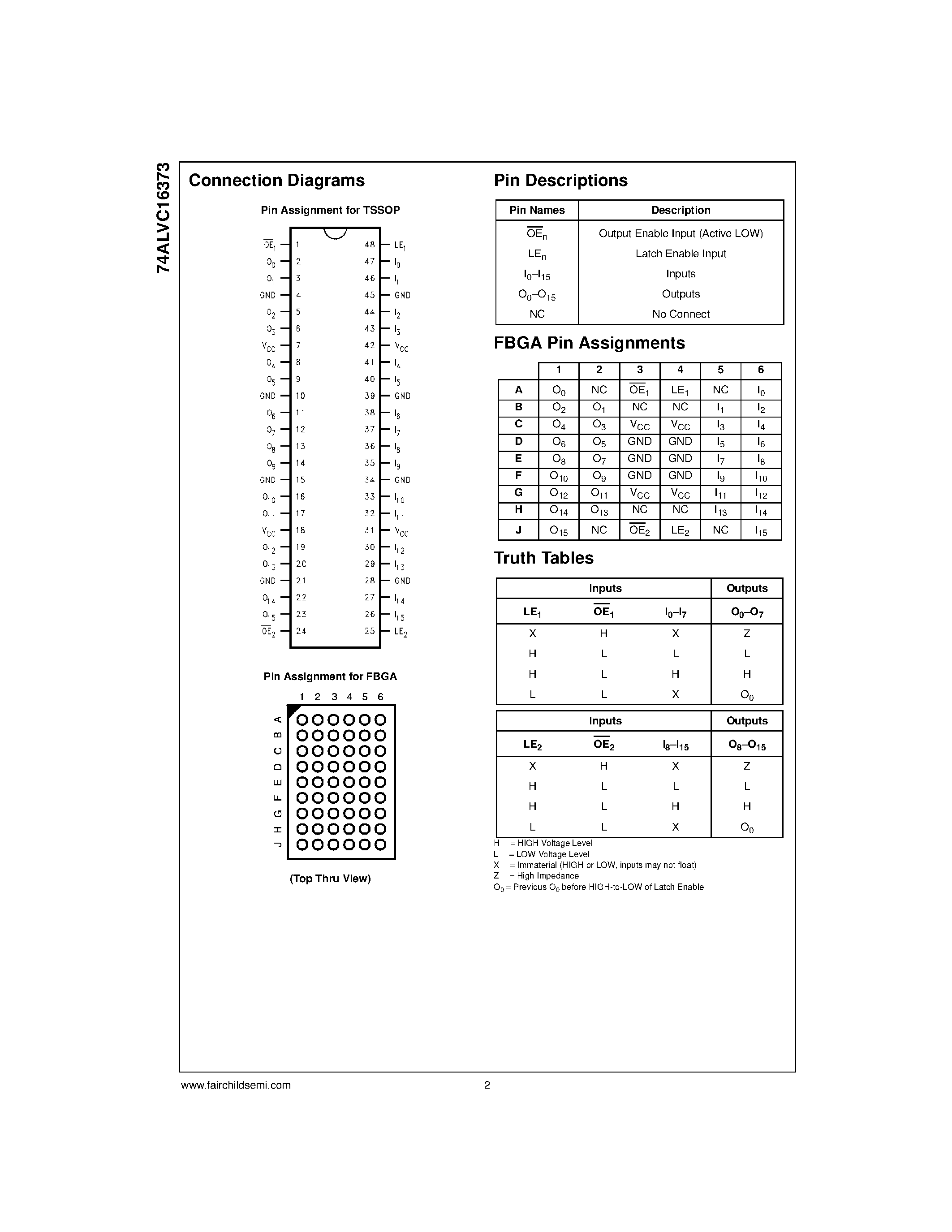 Даташит 74ALVC16373 - Low Voltage 16-Bit Transparent Latch with 3.6V Tolerant Inputs and Outputs страница 2