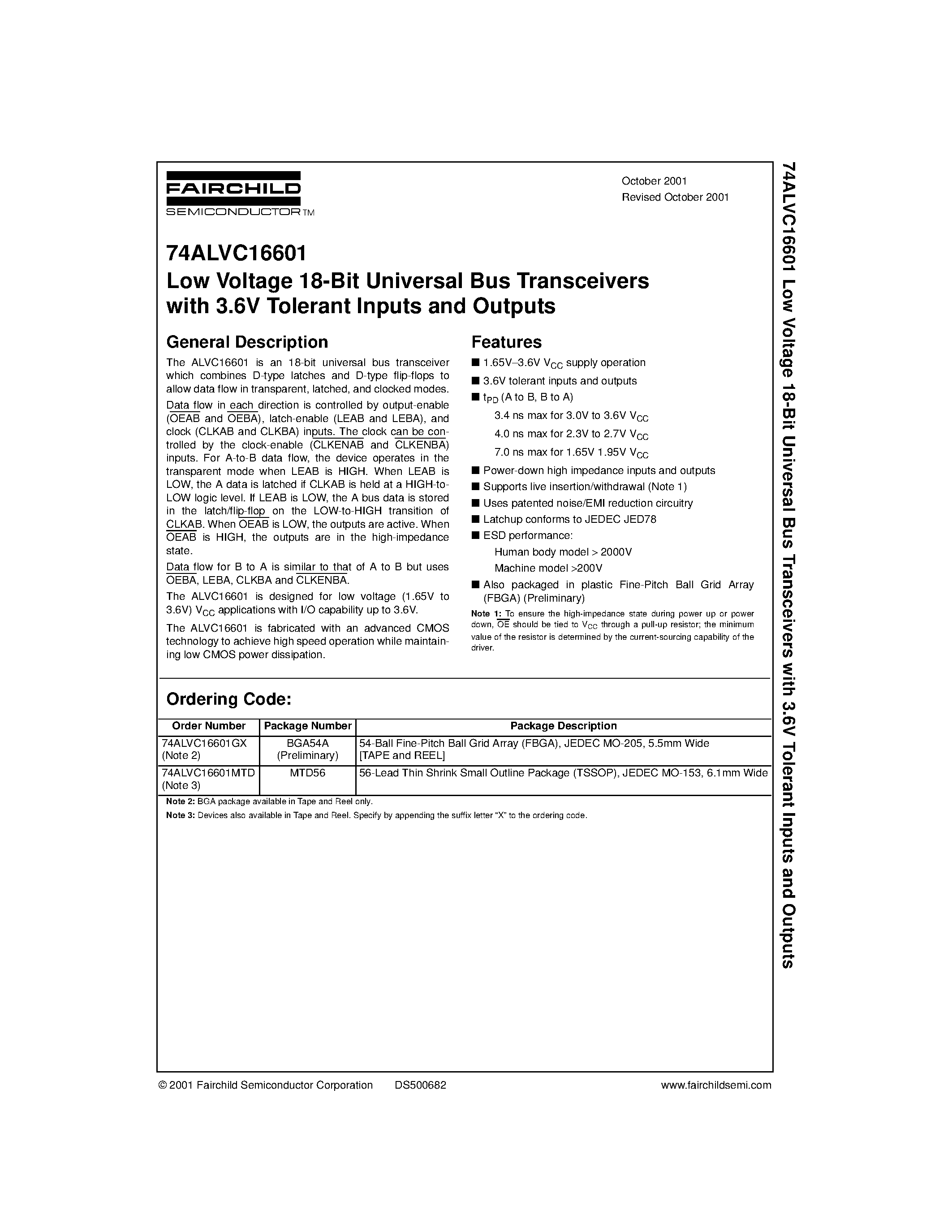 Даташит 74ALVC16601 - Low Voltage 18-Bit Universal Bus Transceivers with 3.6V Tolerant Inputs and Outputs страница 1