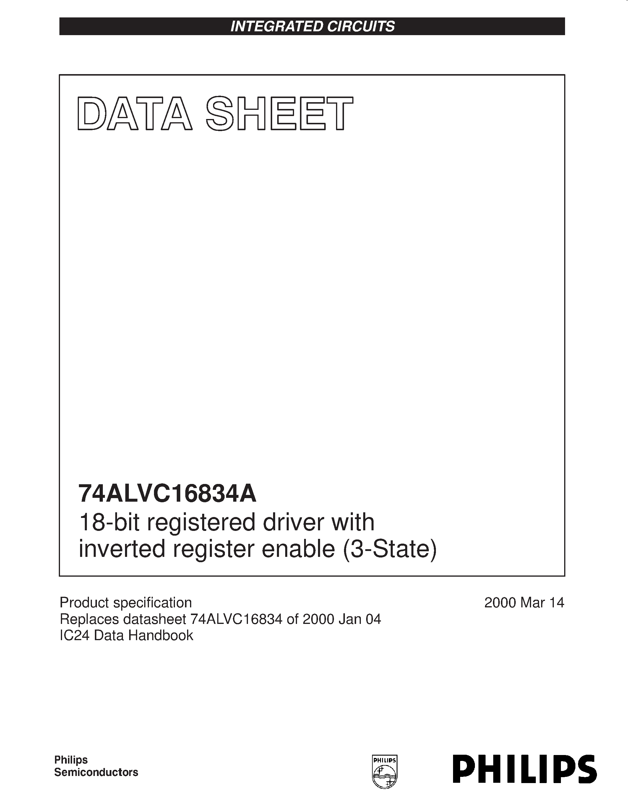 Даташит 74ALVC16834A - 18-bit registered driver with inverted register enable 3-State страница 1