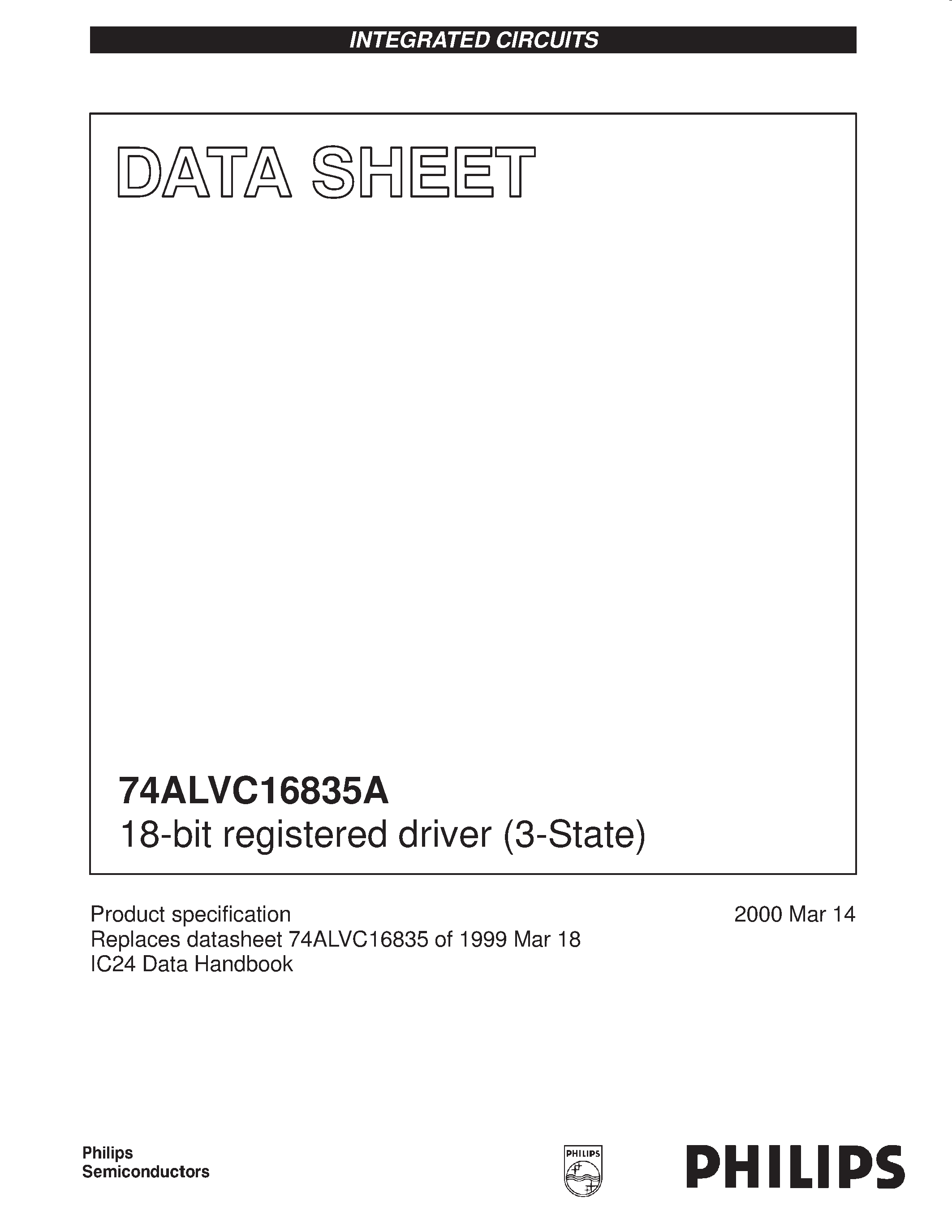 Даташит 74ALVC16835A - 18-bit registered driver 3-State страница 1