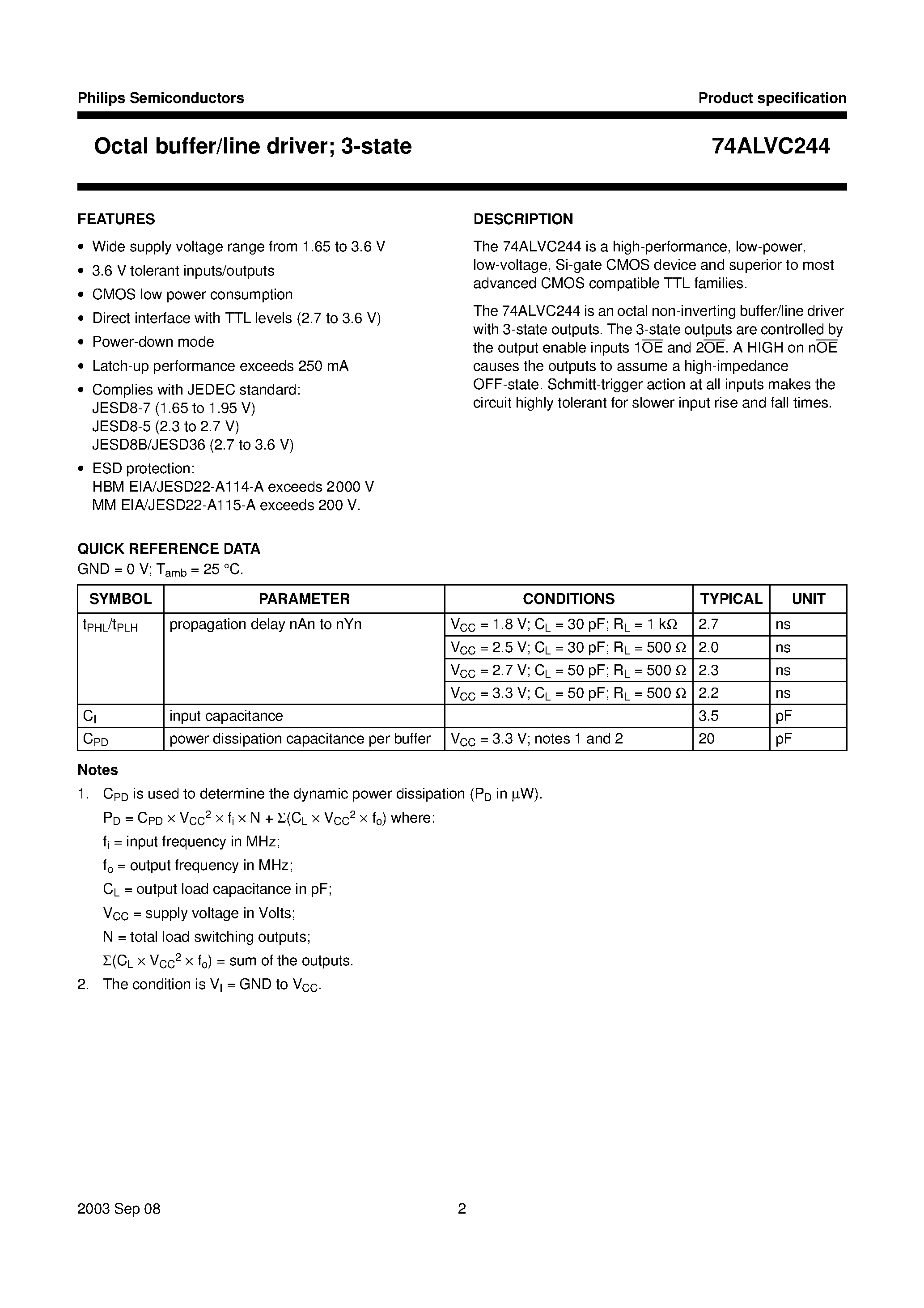 Даташит 74ALVC244 - Octal buffer/line driver; 3-state страница 2