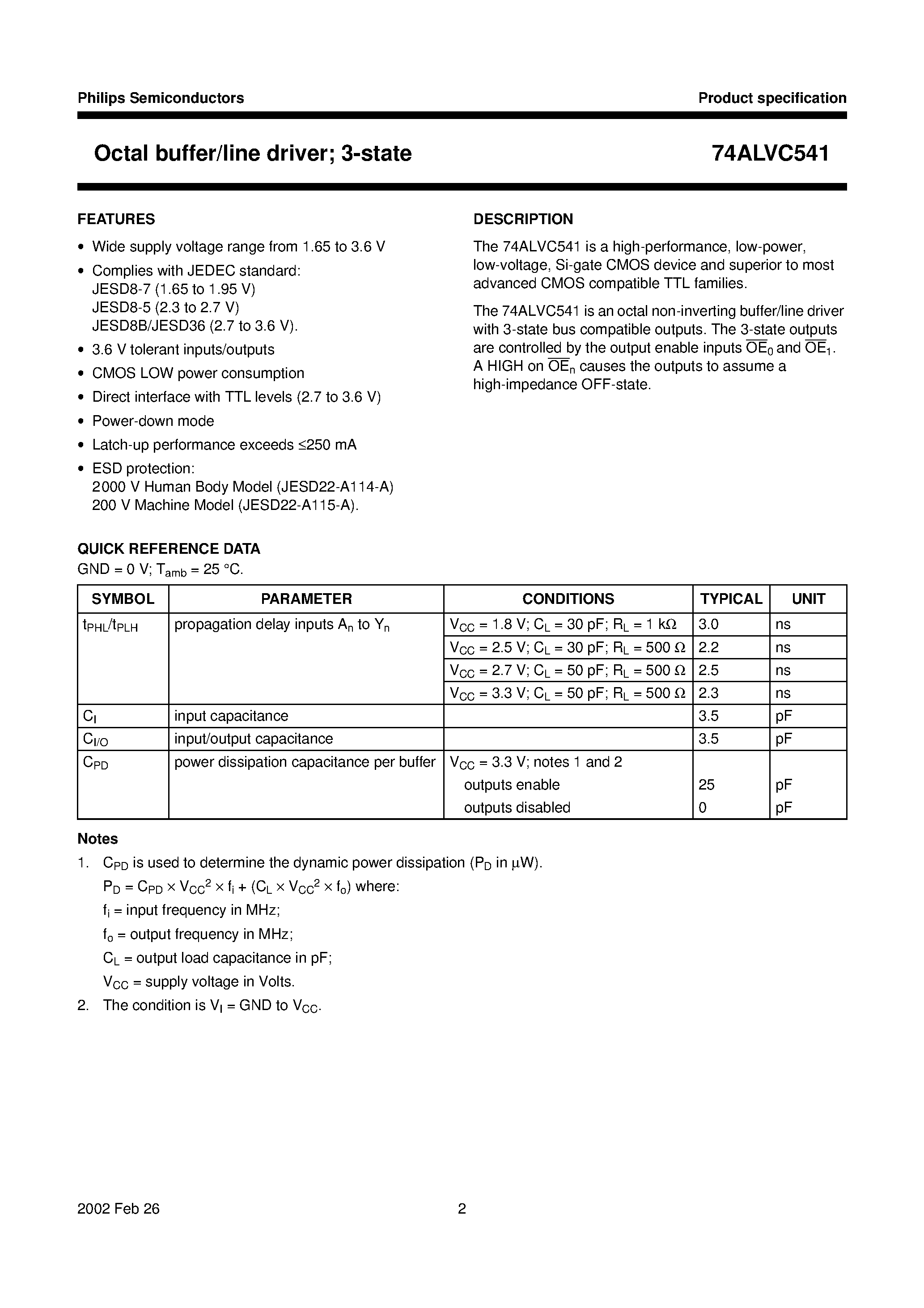 Даташит 74ALVC541PW - Octal buffer/line driver; 3-state страница 2