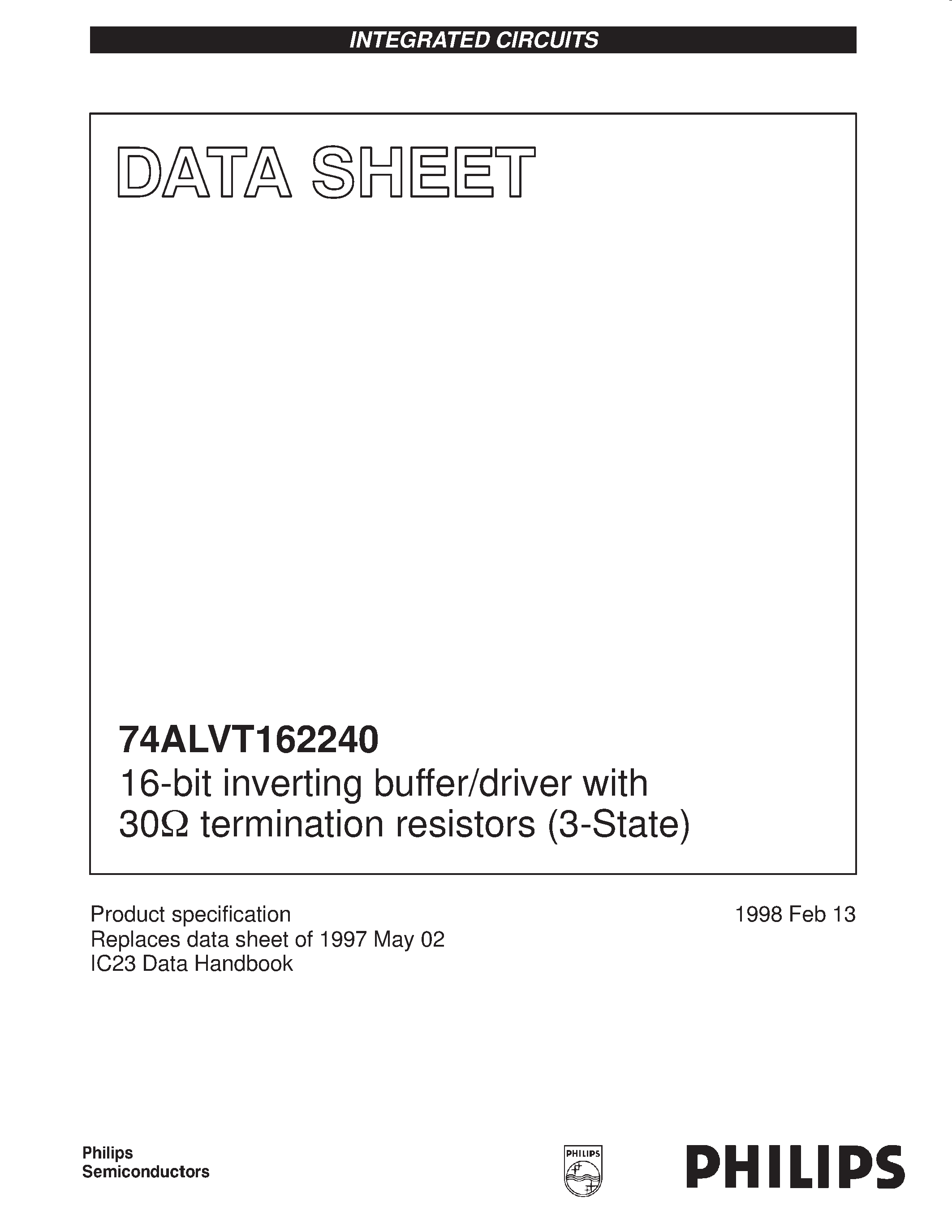 Даташит 74ALVT162240 - 16-bit inverting buffer/driver with 30ohm termination resistors (3-State) страница 1