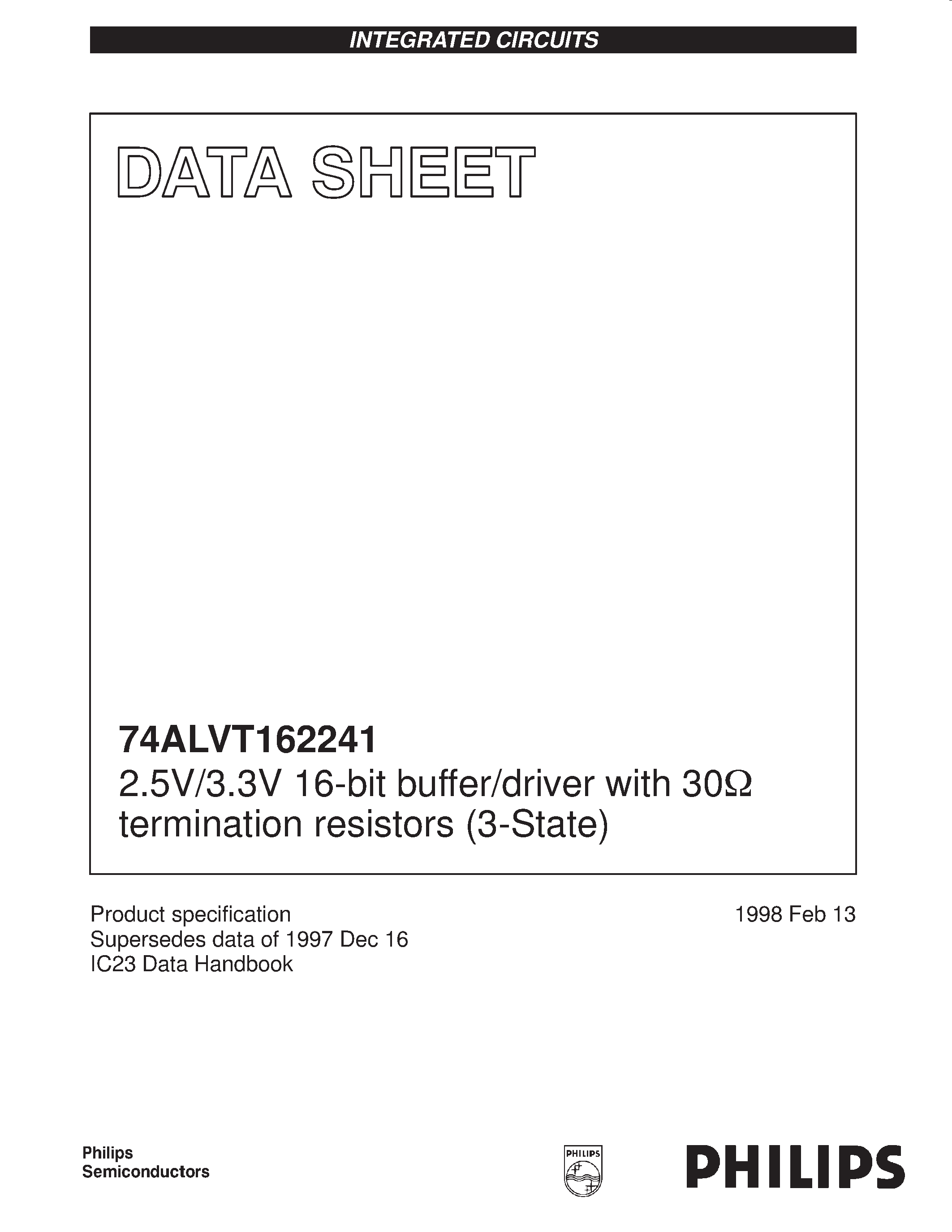 Даташит 74ALVT162241 - 2.5V/3.3V 16-bit buffer/driver with 30ohm termination resistors 3-State страница 1