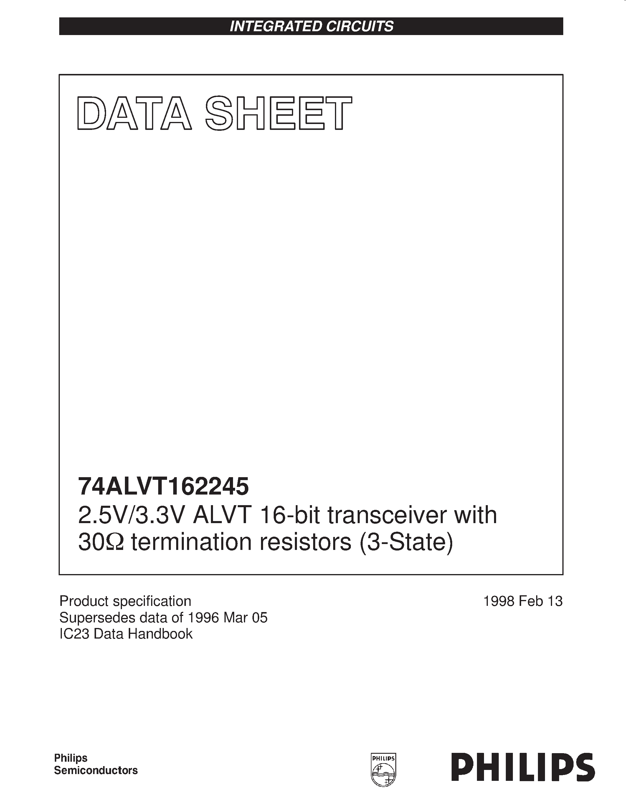 Datasheet 74ALVT162245 - 2.5V/3.3V ALVT 16-bit transceiver with 30ohm termination resistors 3-State page 1