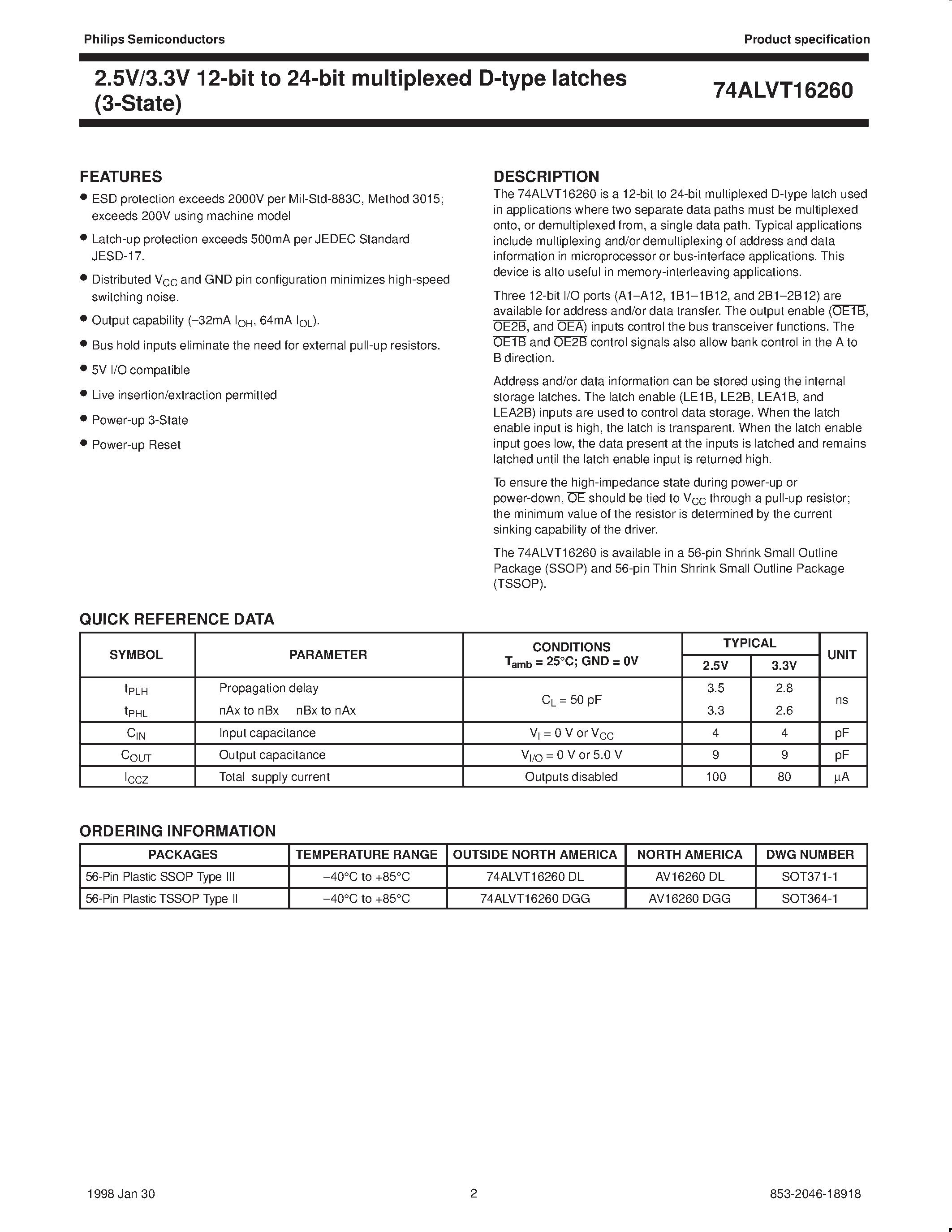 Datasheet 74ALVT16260 - 12-bit to 24-bit multiplexed D-type latches 3-State page 2