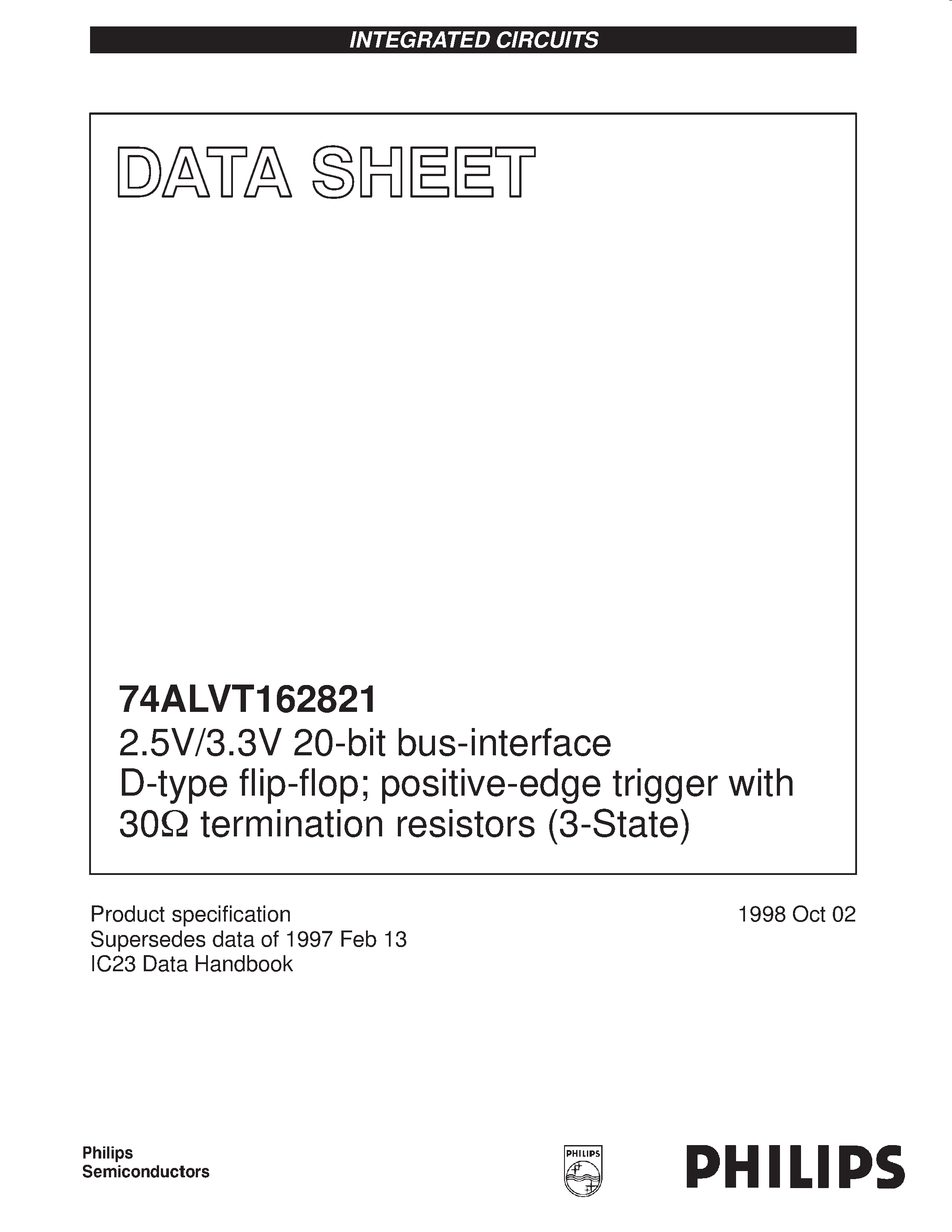 Datasheet 74ALVT162821 - 2.5V/3.3V 20-bit bus-interface D-type flip-flop; positive-edge trigger with 30ohm termination resistors 3-State page 1