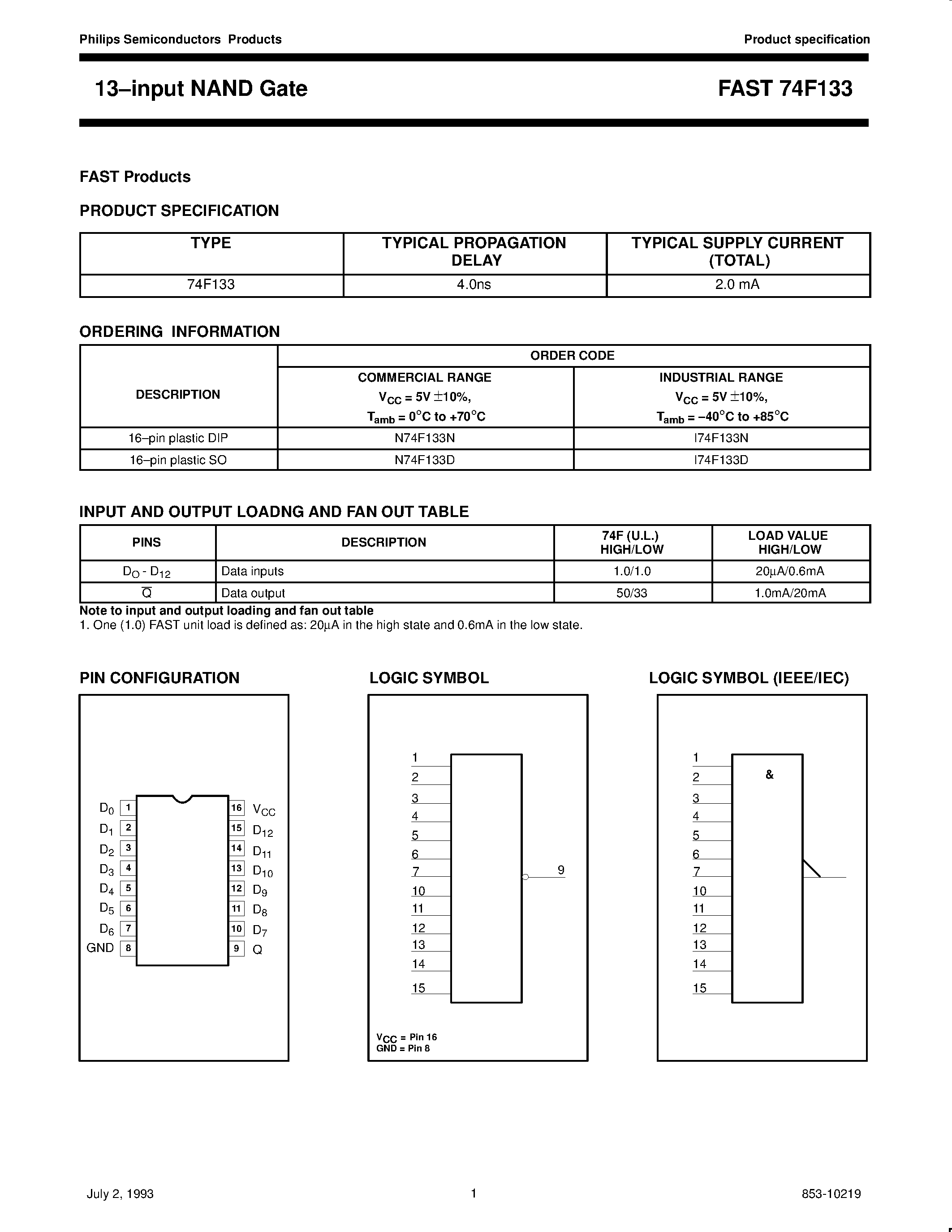 Datasheet 74F133 - 13.input NAND Gate page 1