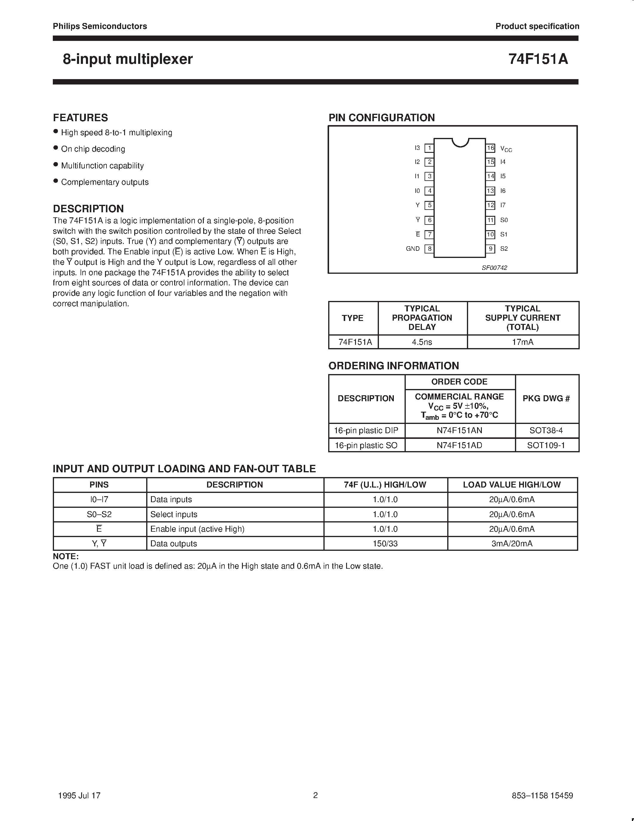 Даташит 74F151 - 8-input multiplexer страница 2