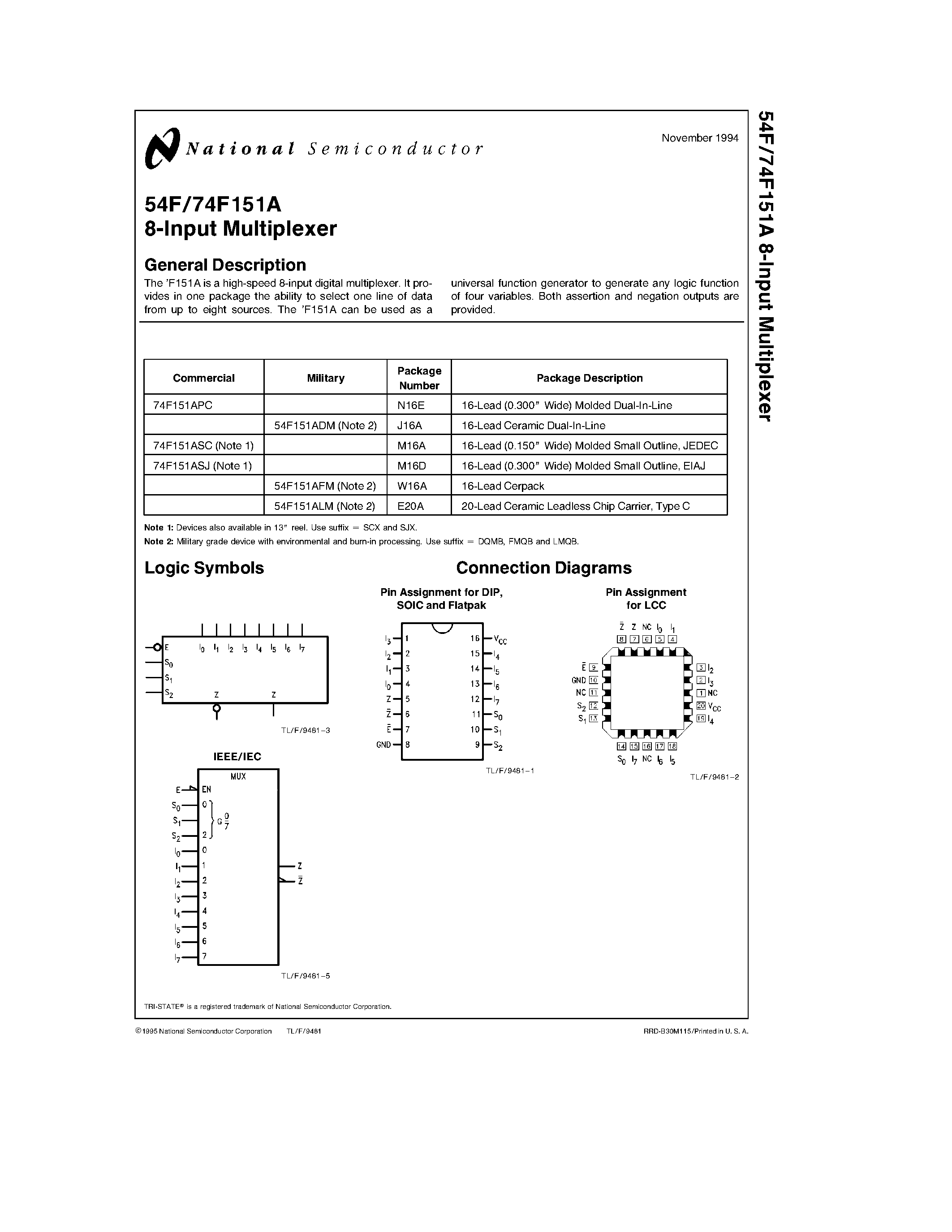 Datasheet 74F151APC - 8-Input Multiplexer page 1