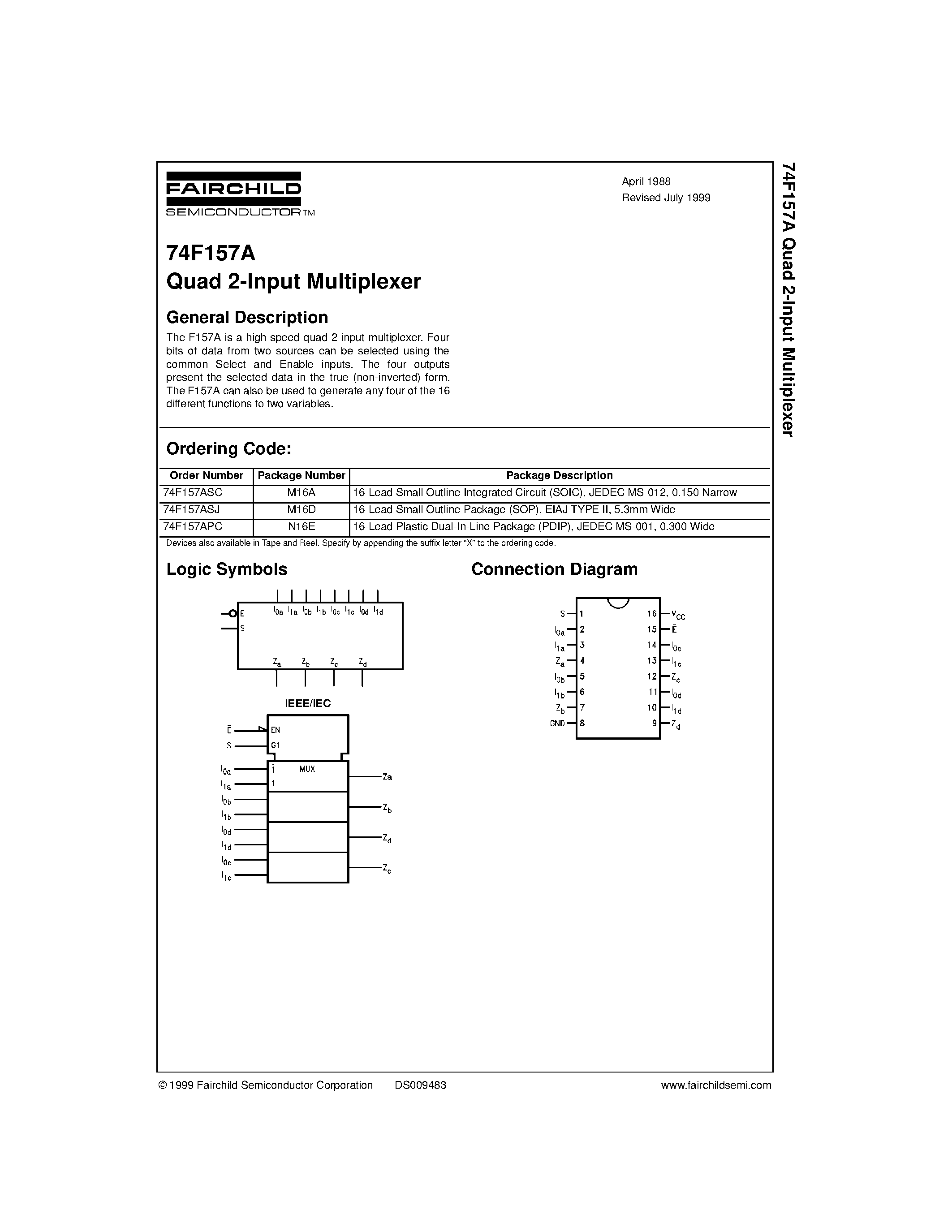 Даташит 74F157A - Quad 2-Input Multiplexer страница 1