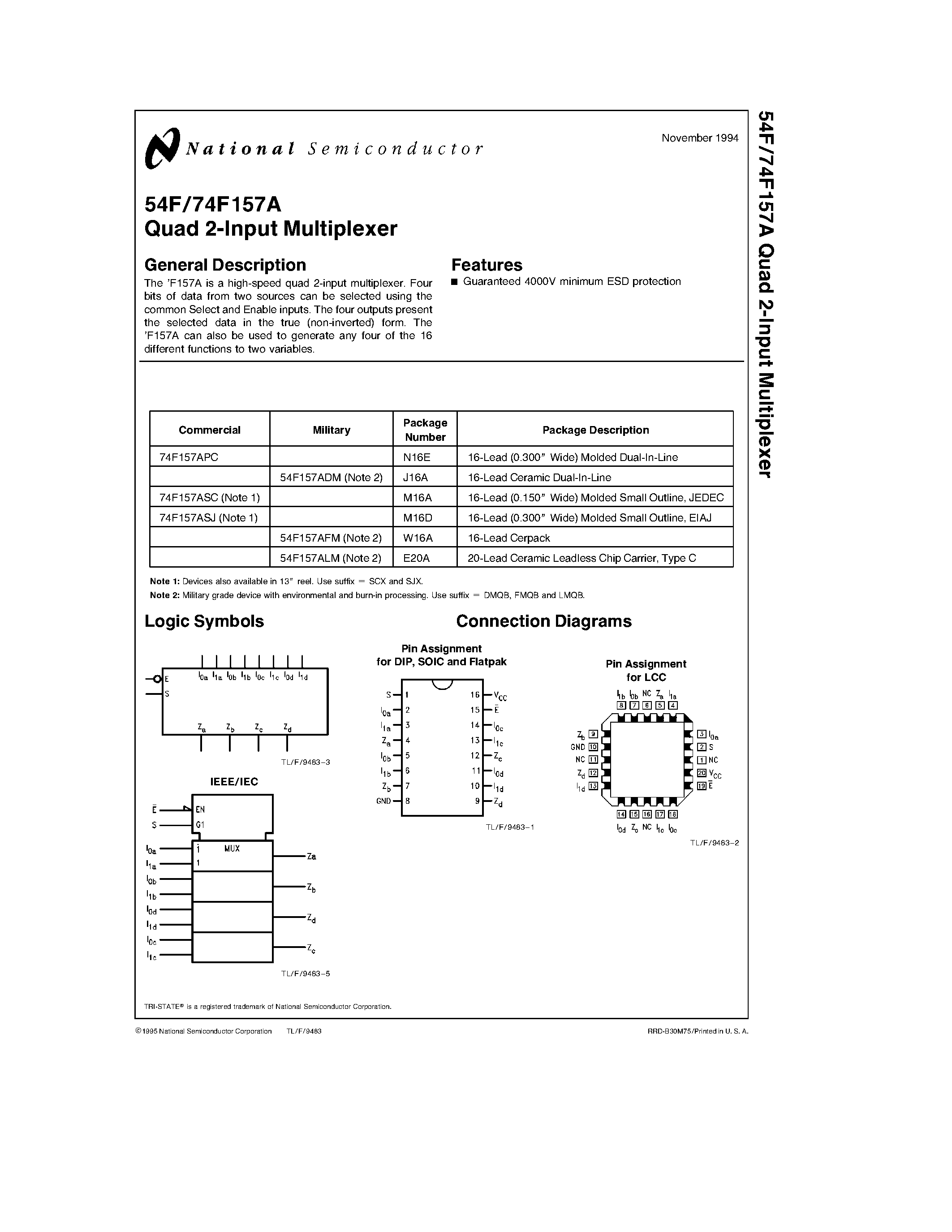 Даташит 74F157APC - Quad 2-Input Multiplexer страница 1